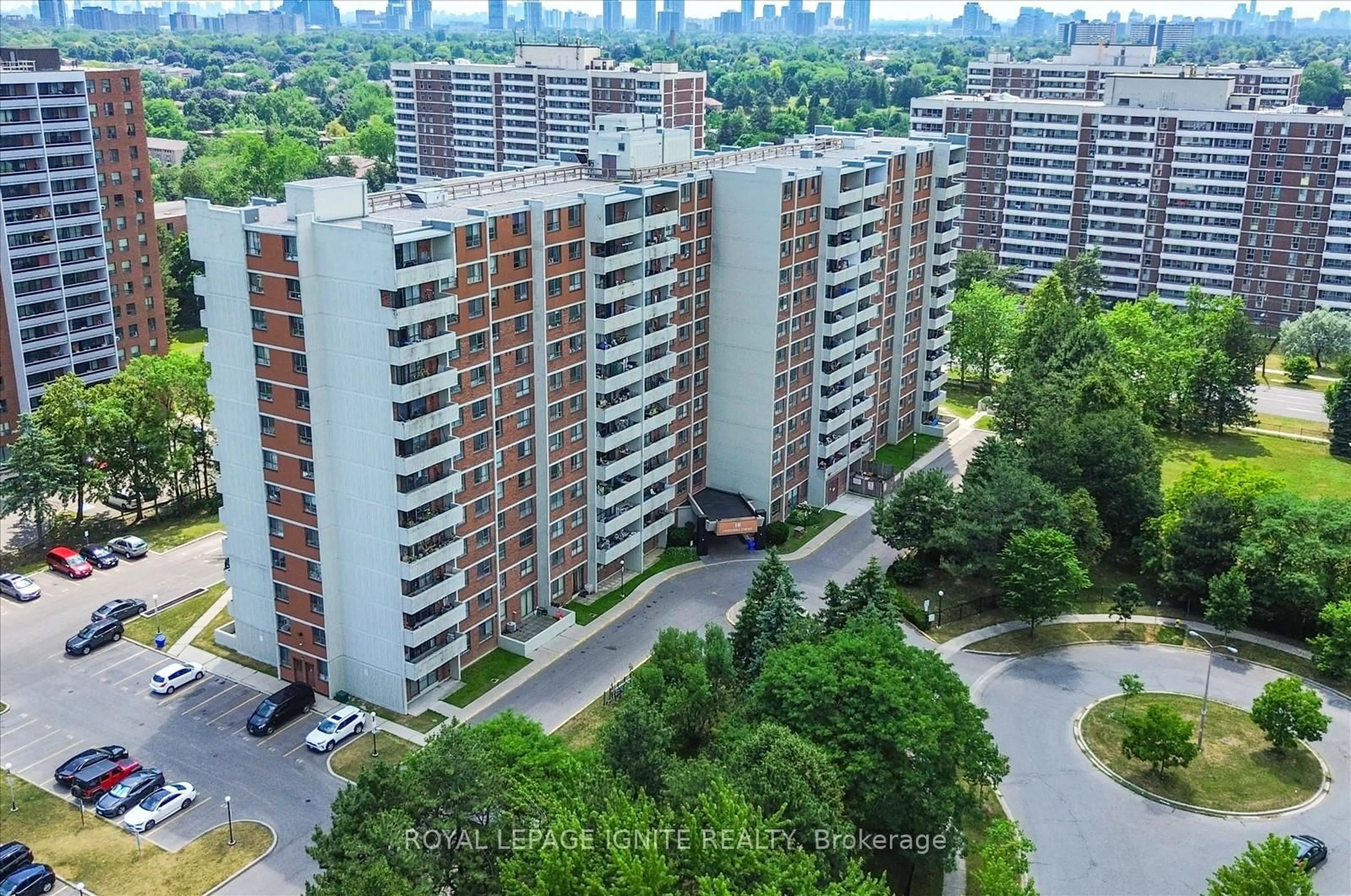 A pic from outside/outdoor area/front of a property/back of a property/a pic from drone, city buildings view from balcony for 10 Stonehill Crt #403, Toronto Ontario M1W 2X8