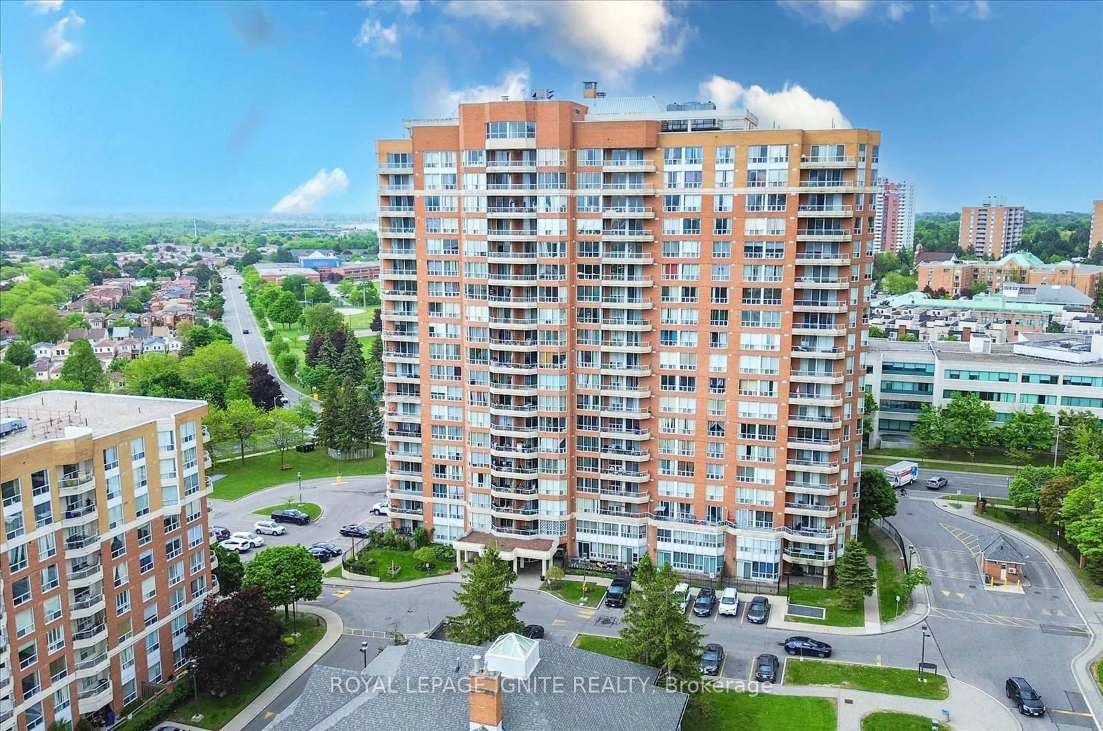 A pic from outside/outdoor area/front of a property/back of a property/a pic from drone, city buildings view from balcony for 410 Mclevin Ave #906, Toronto Ontario M1B 5J5