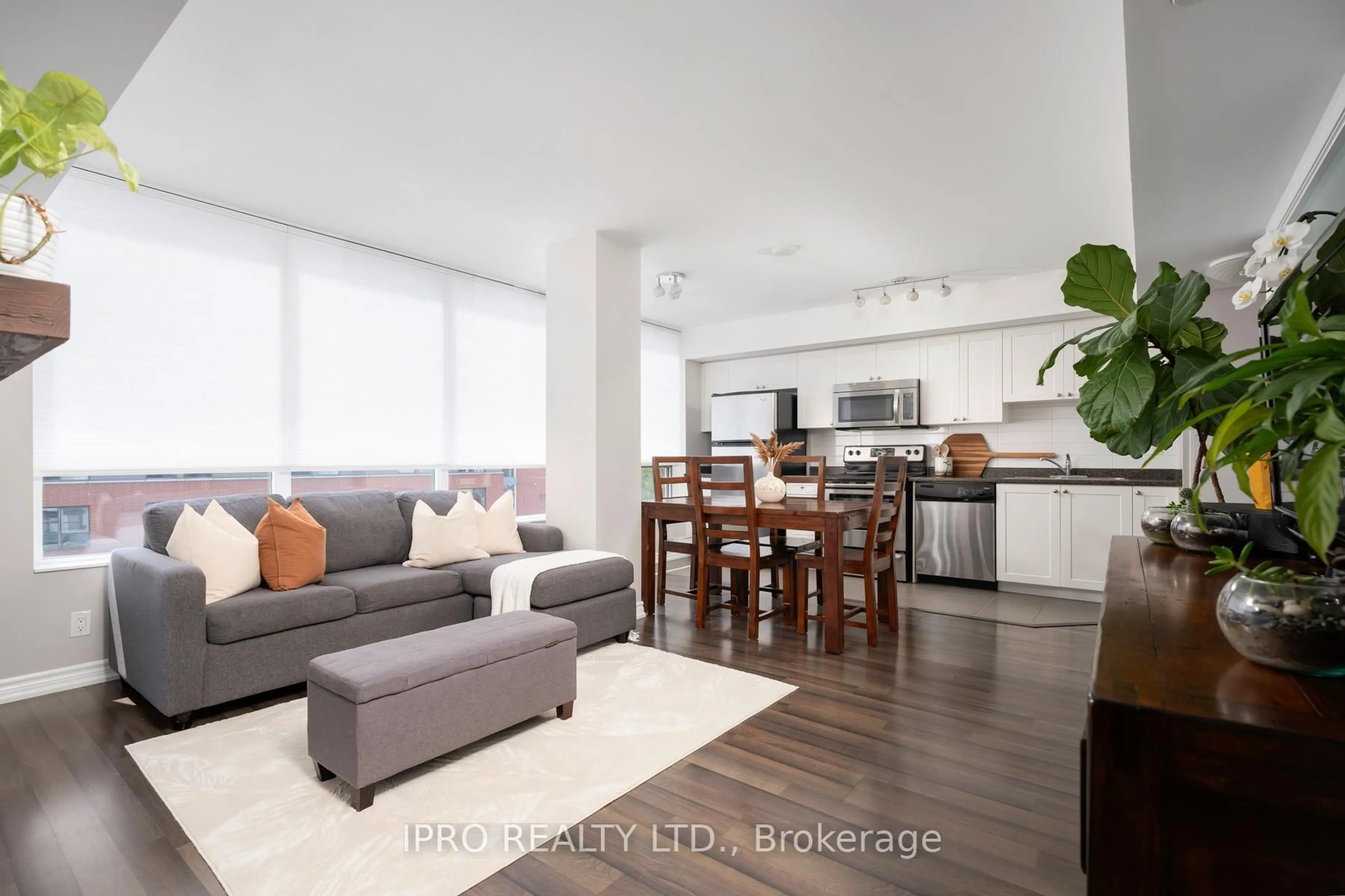 Open concept kitchen, wood/laminate floor for 280 Donlands Ave #608, Toronto Ontario M4J 0A3