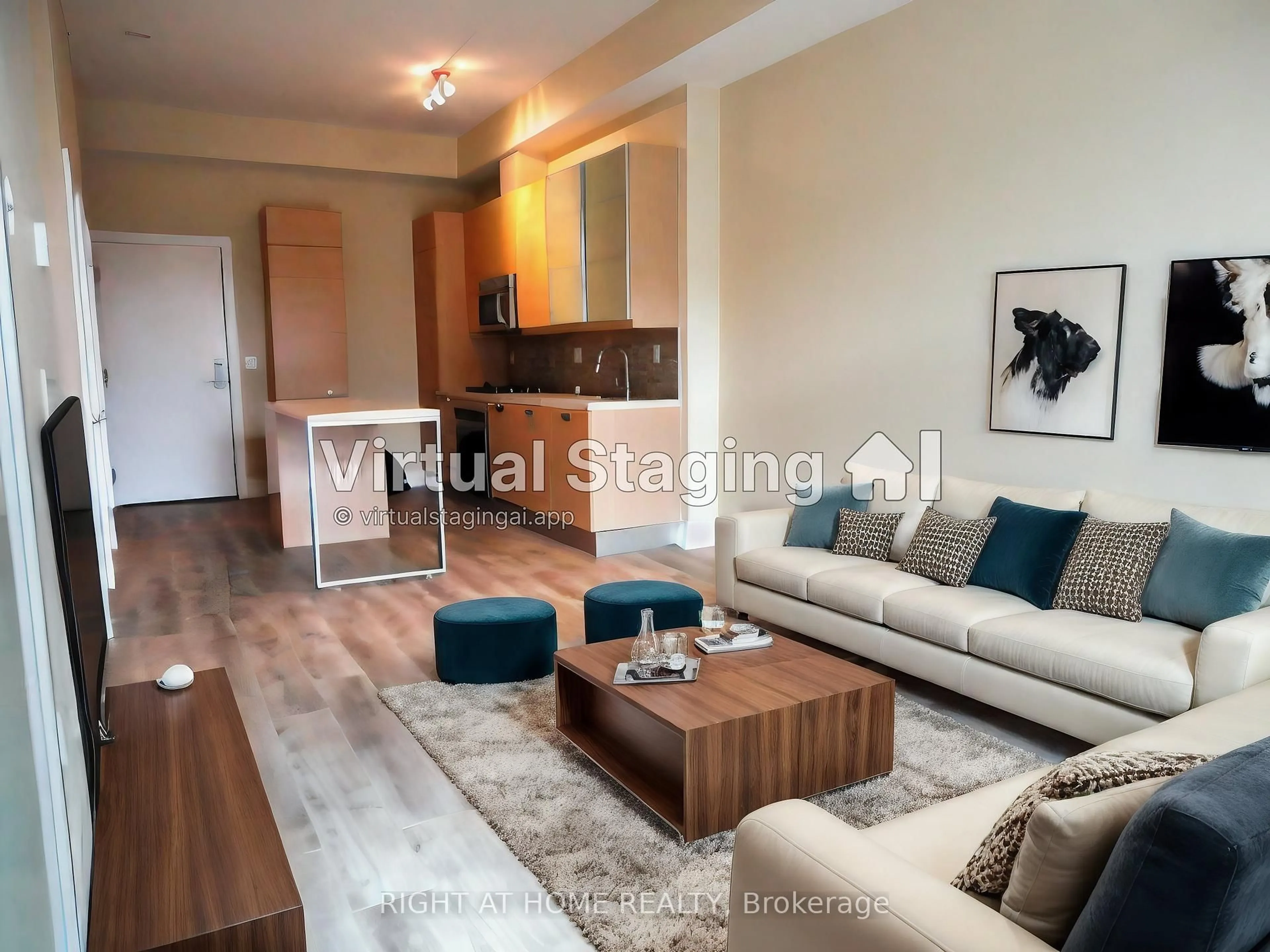 Living room with furniture, wood/laminate floor for 66 Kippendavie Ave #217, Toronto Ontario M4L 0A4