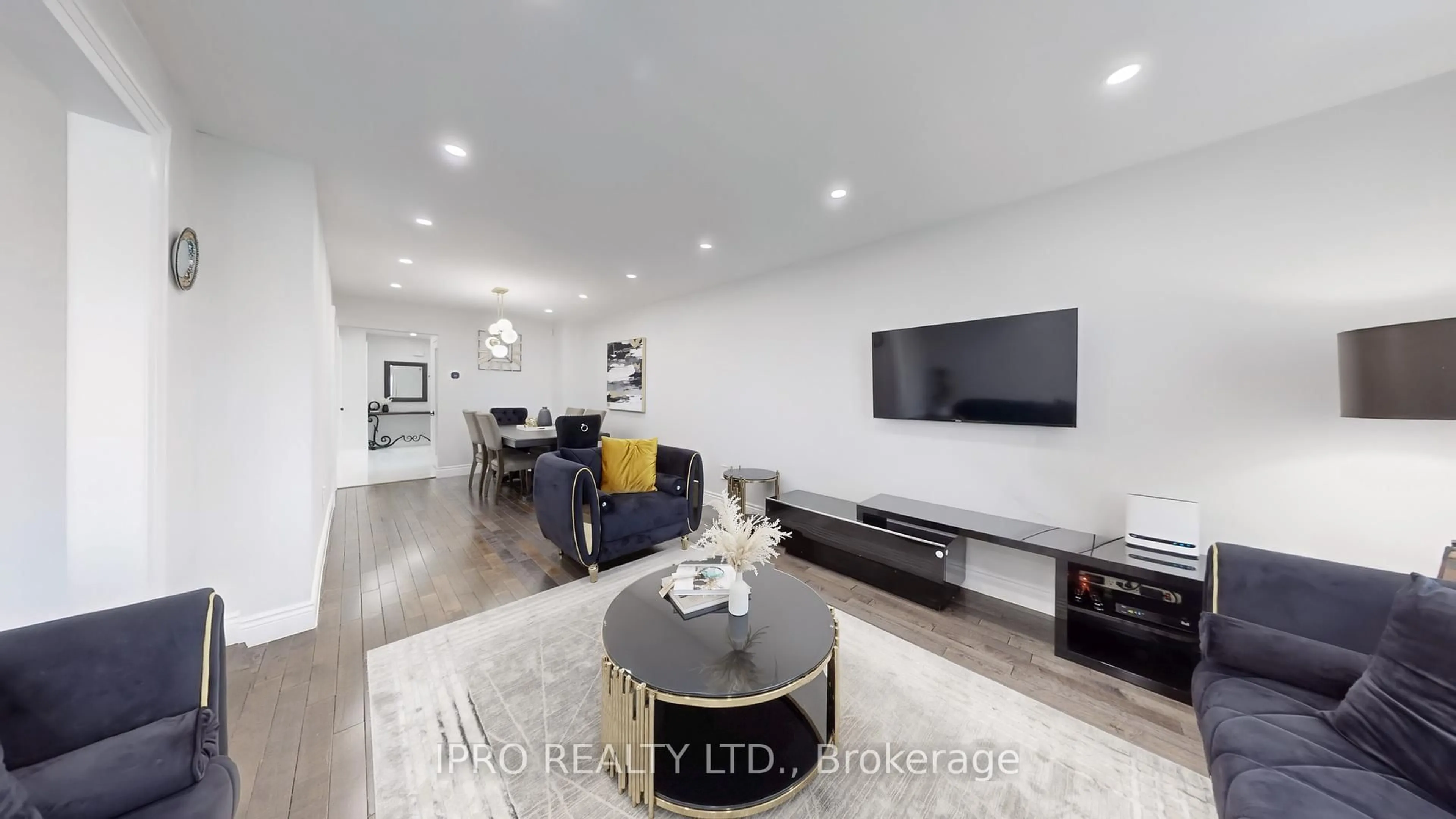 Living room with furniture, wood/laminate floor for 1525 Marshcourt Dr, Pickering Ontario L1V 6C8