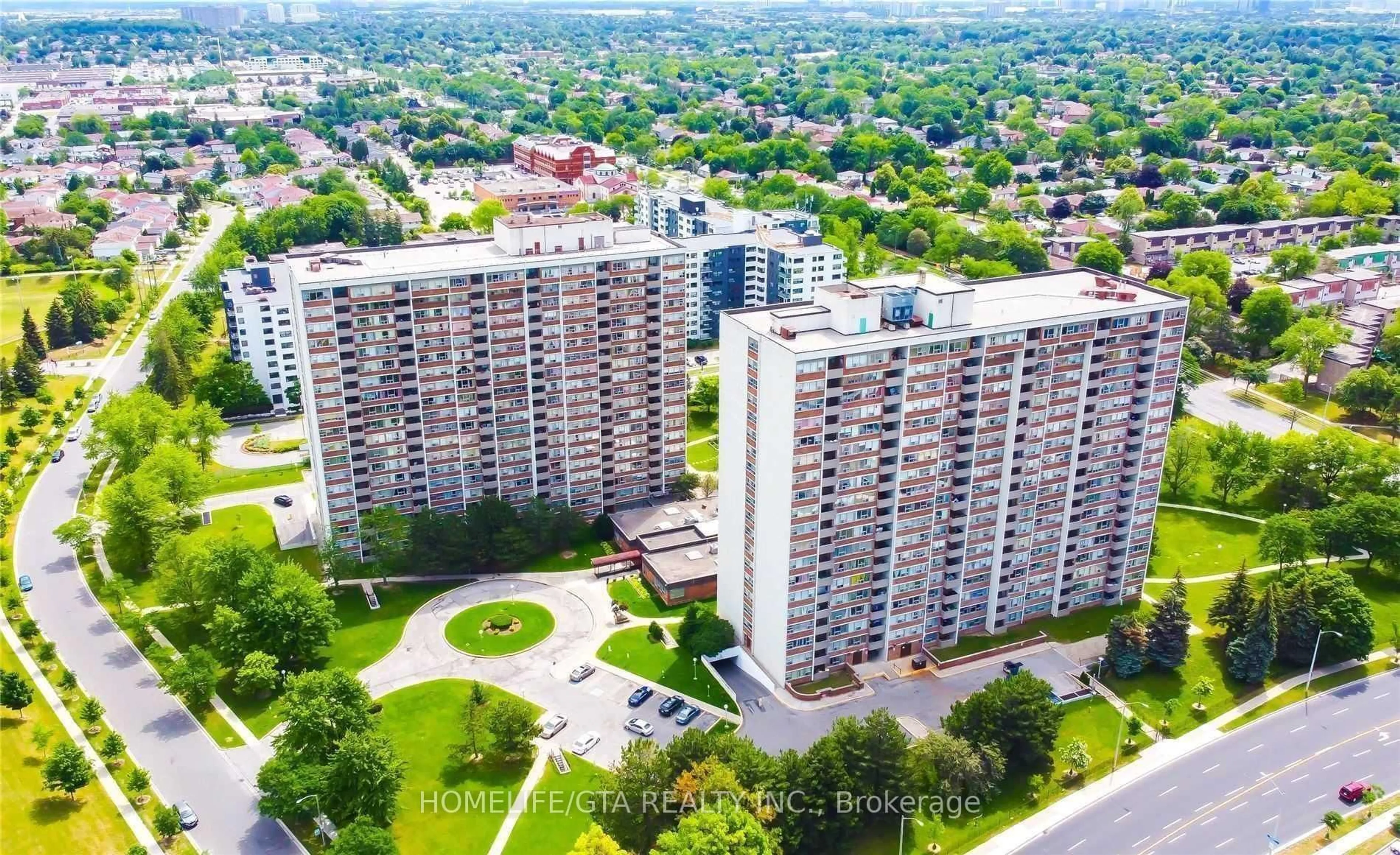 A pic from outside/outdoor area/front of a property/back of a property/a pic from drone, city buildings view from balcony for 45 Silver Springs Blvd #1001, Toronto Ontario M1V 1R2