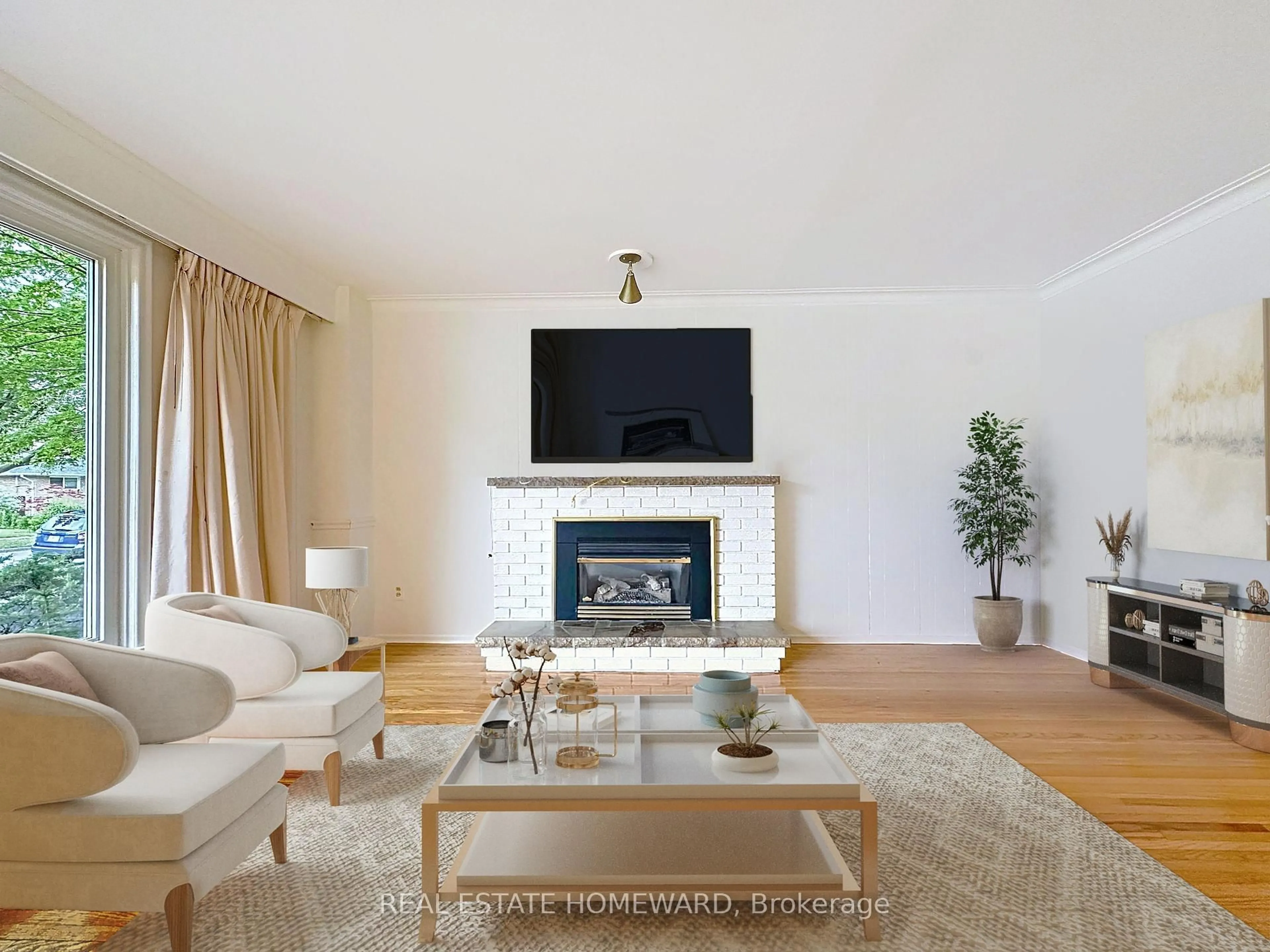 Living room with furniture, wood/laminate floor for 55 Emmeline Cres, Toronto Ontario M1S 1L1
