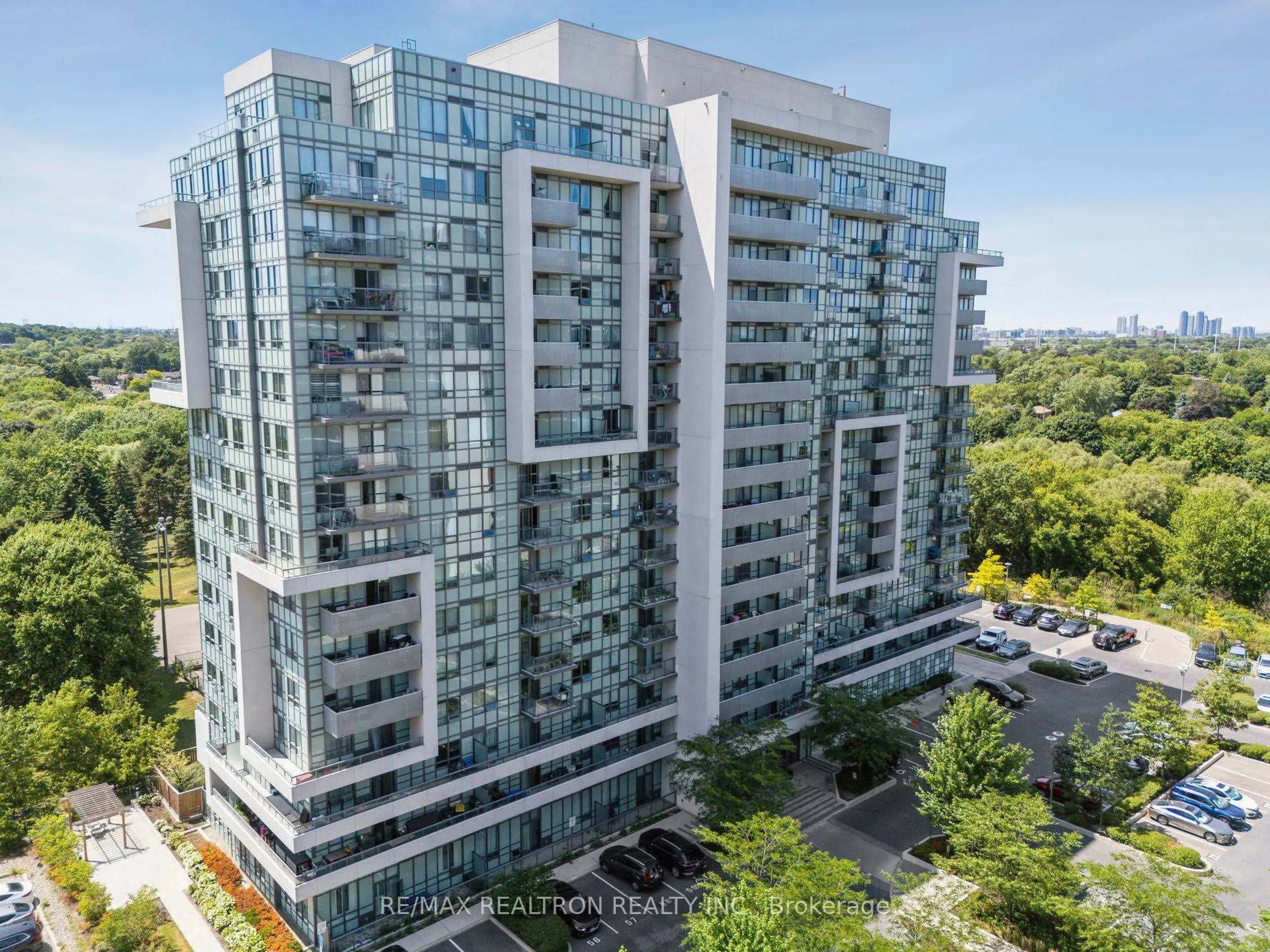 A pic from outside/outdoor area/front of a property/back of a property/a pic from drone, city buildings view from balcony for 1346 Danforth Rd #1005, Toronto Ontario M1J 0A9