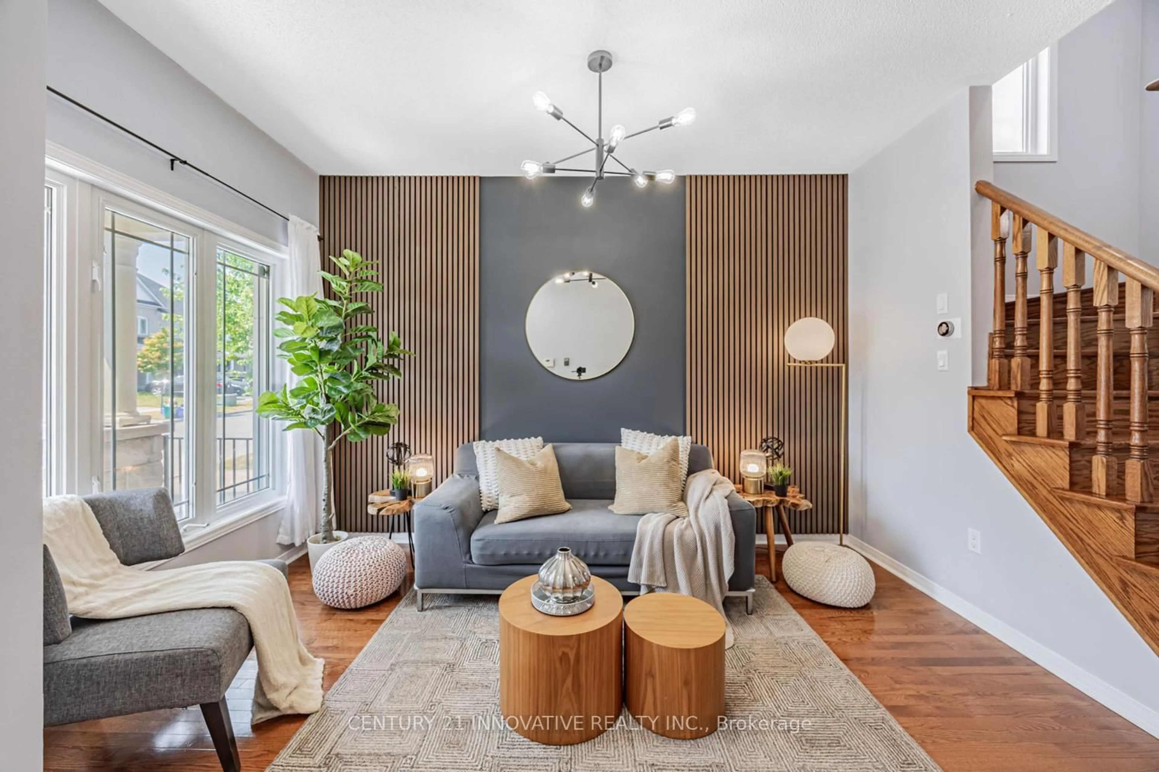 Living room with furniture, wood/laminate floor for 14 Barden Cres, Ajax Ontario L1Z 2A8