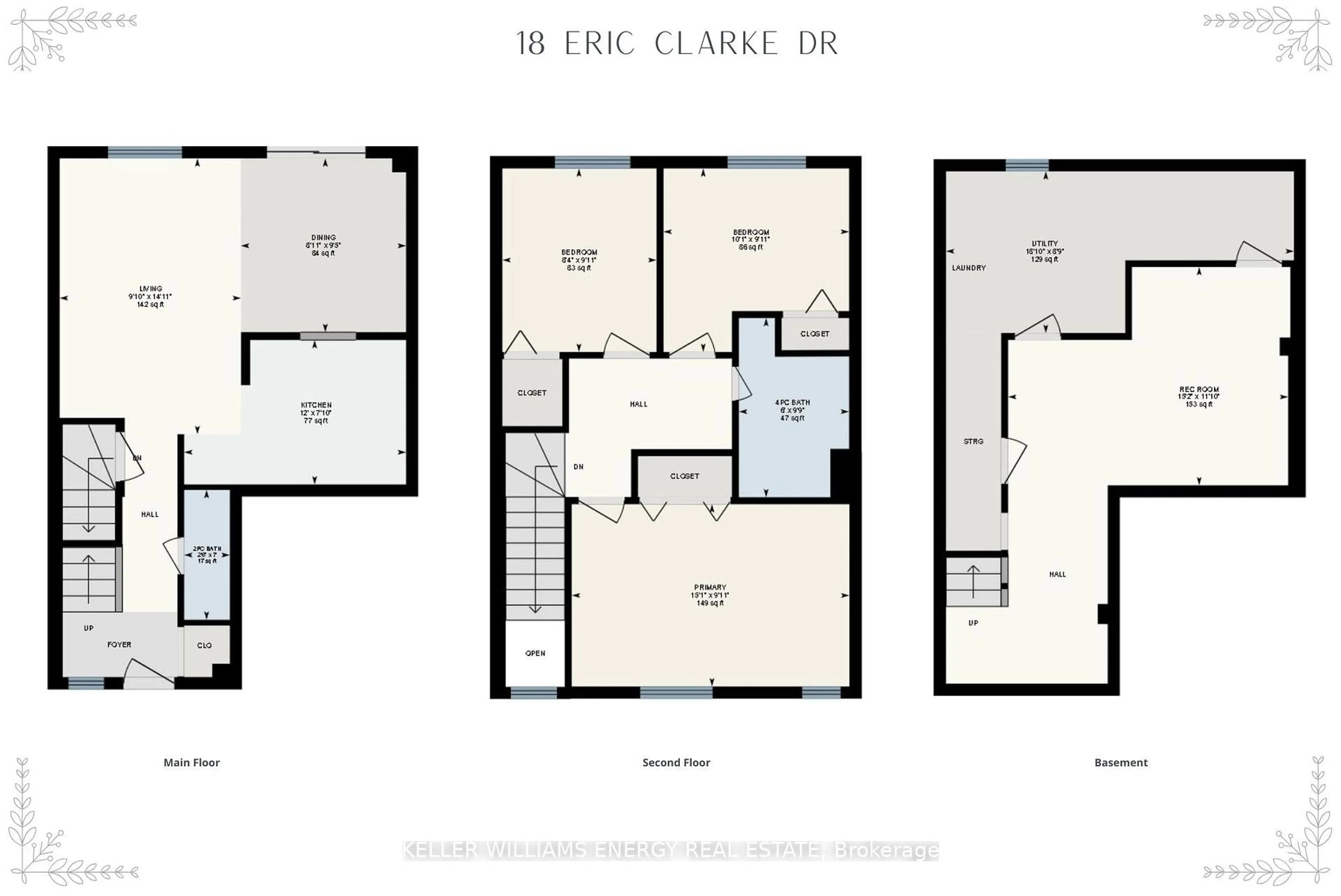 Floor plan for 18 Eric Clarke Dr, Whitby Ontario L1R 2H9