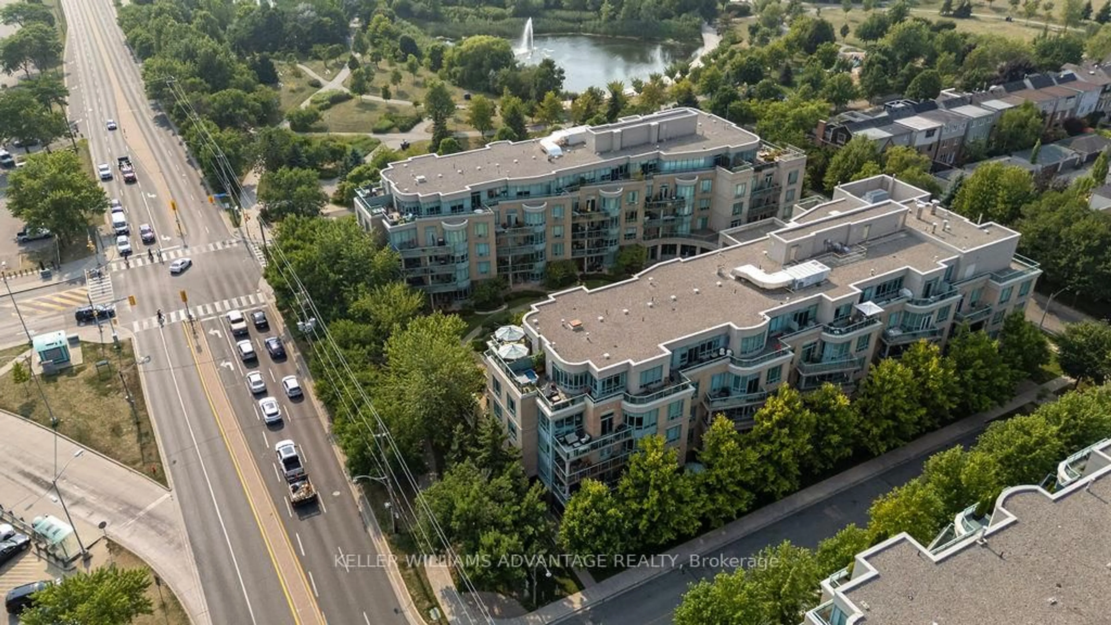 A pic from outside/outdoor area/front of a property/back of a property/a pic from drone, city buildings view from balcony for 9 Boardwalk Dr #111, Toronto Ontario M4L 6T1