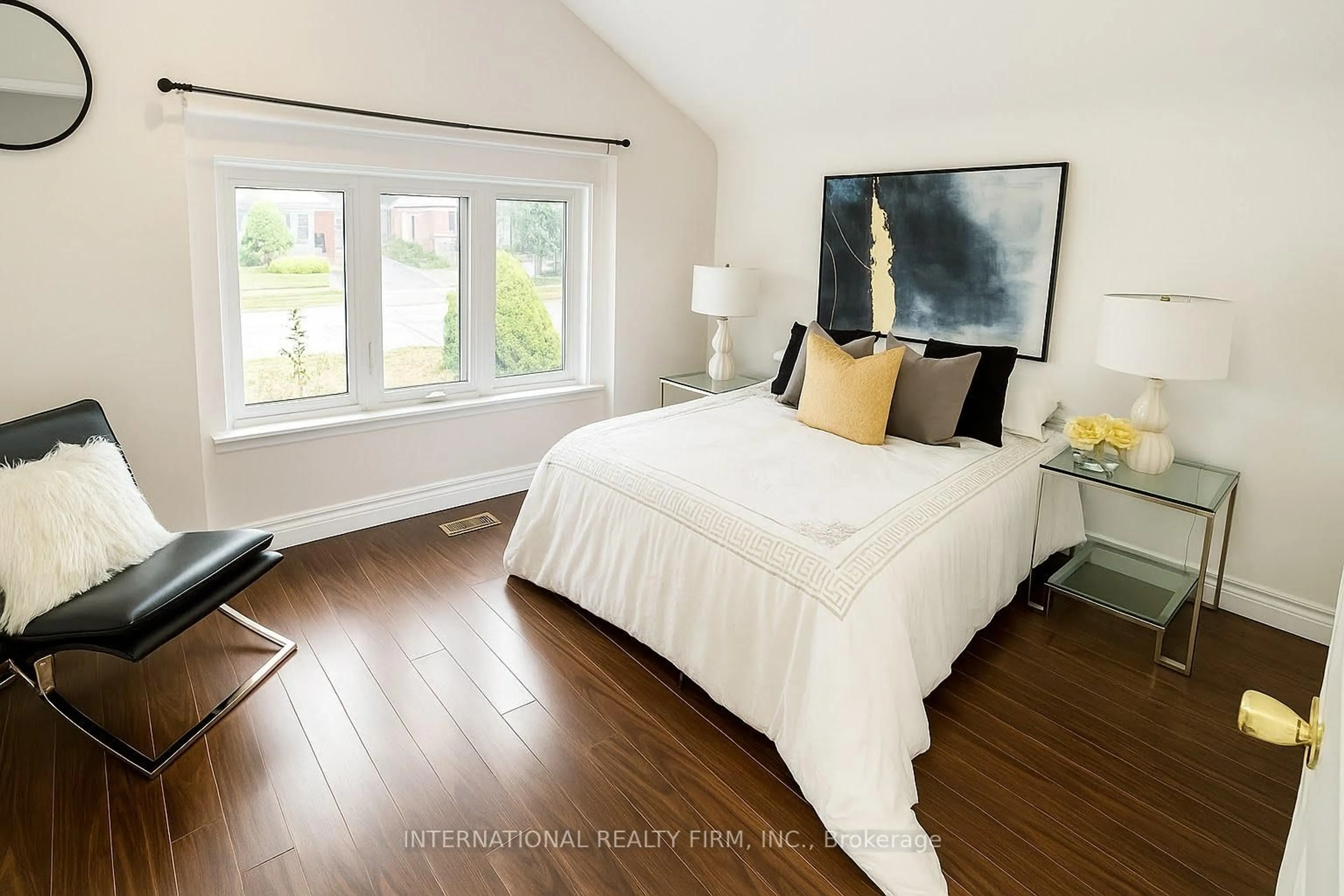 Bedroom with bed, wood/laminate floor for 9 Benshire Dr, Toronto Ontario M1H 1M1