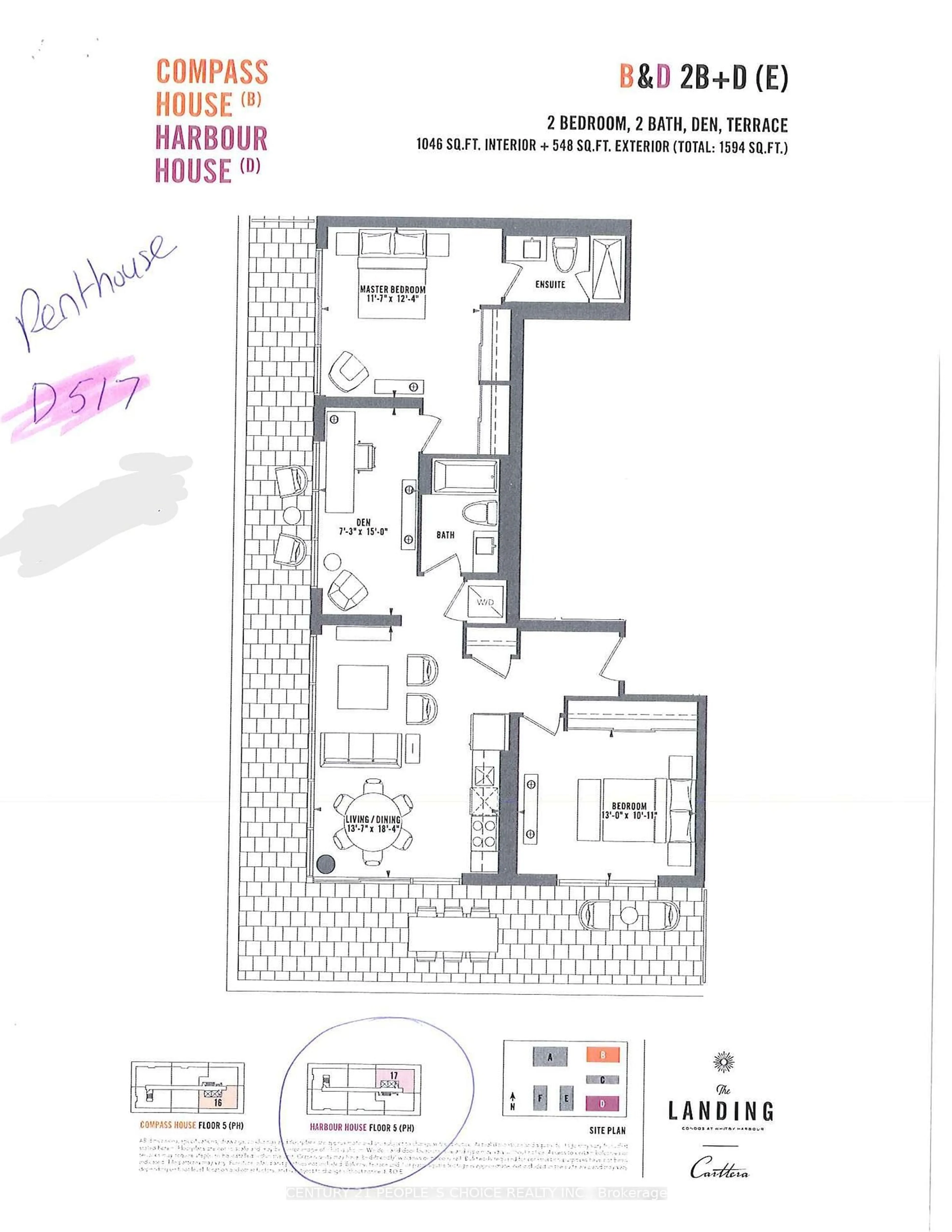 Floor plan for 1614 Charles St #PH517, Whitby Ontario L1N 0P4