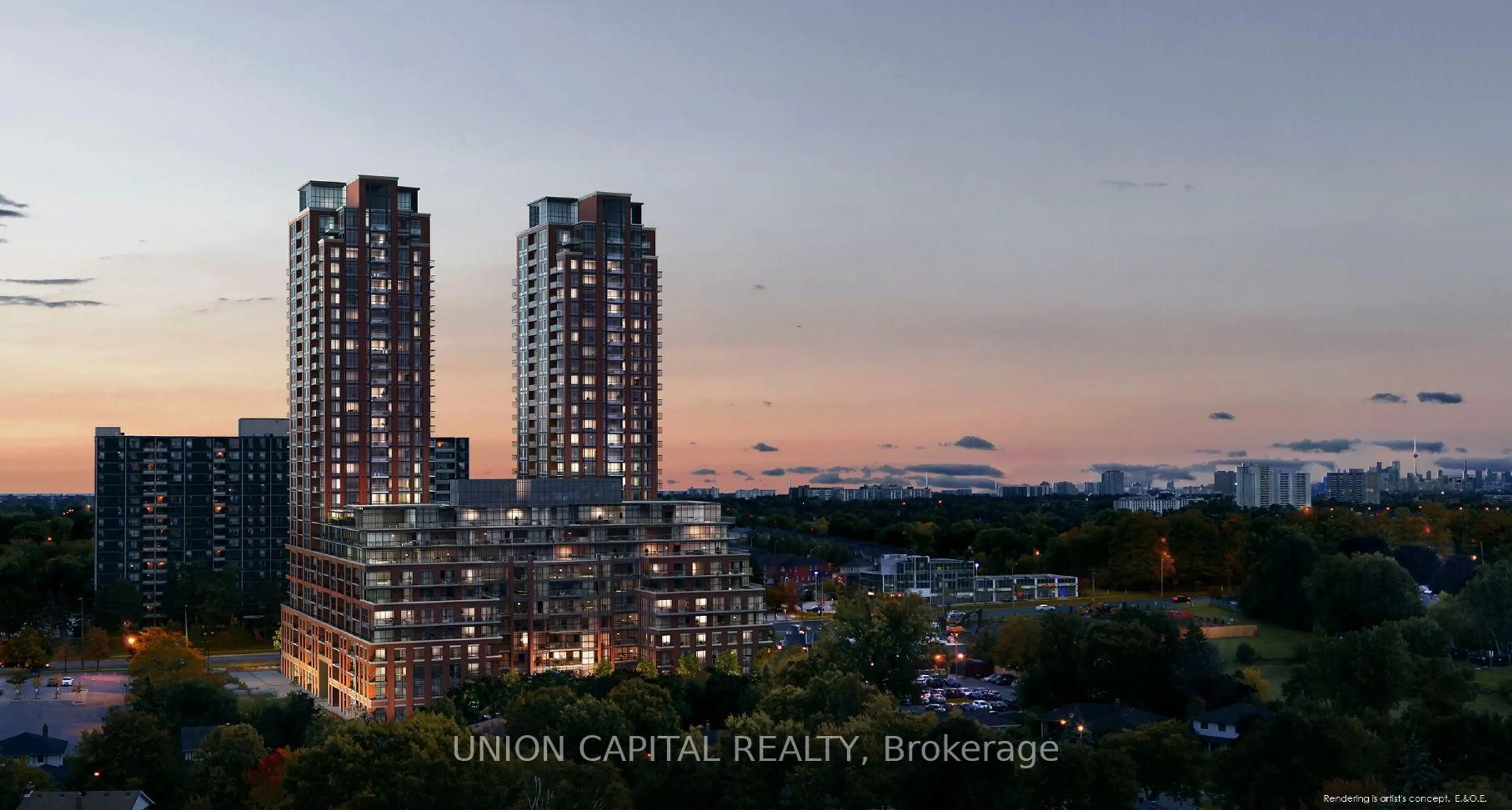 A pic from outside/outdoor area/front of a property/back of a property/a pic from drone, city buildings view from balcony for 3260 Sheppard Ave #910, Toronto Ontario M1T 3K3