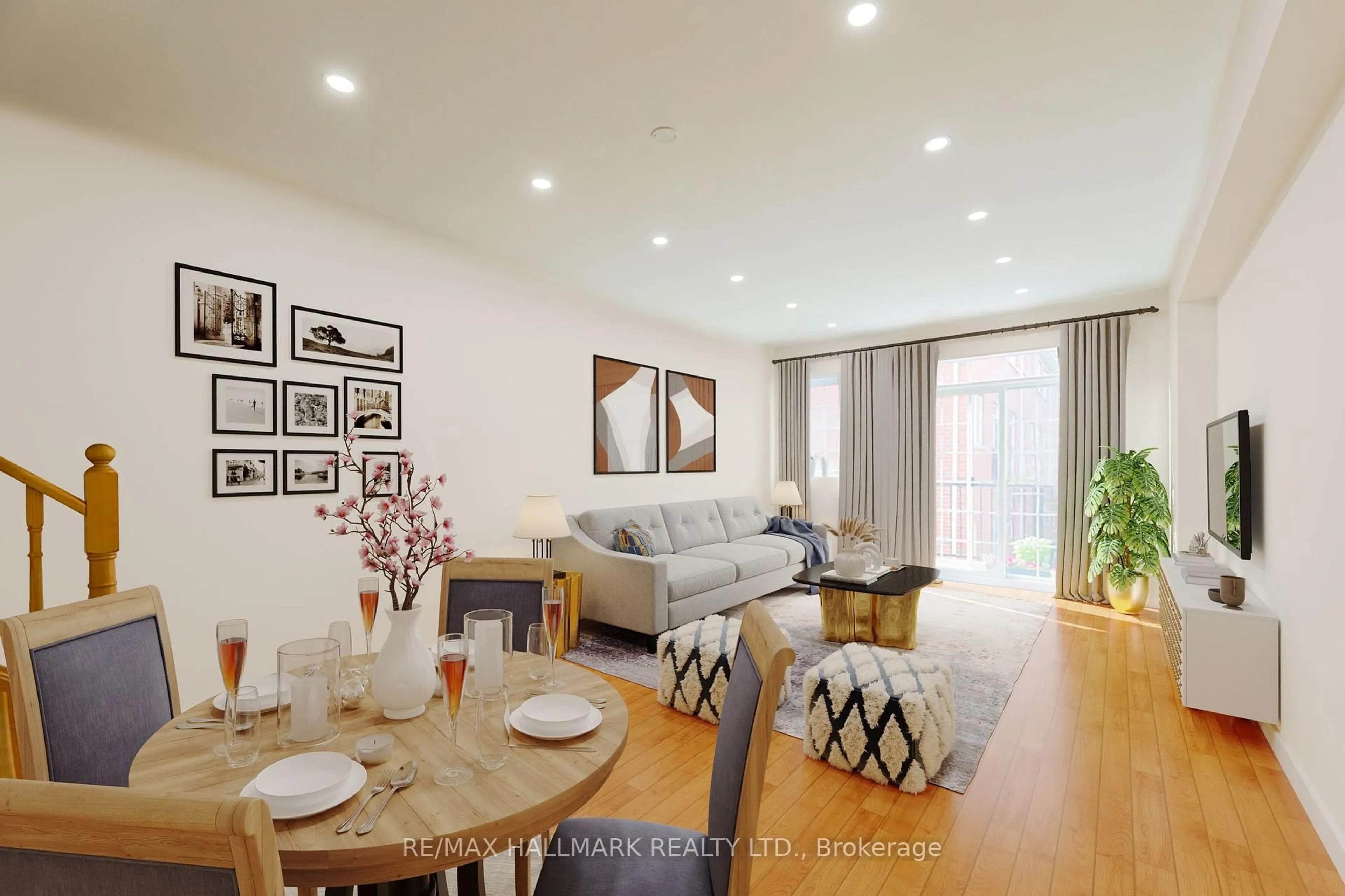 Living room with furniture, wood/laminate floor for 3757 B St Clair Ave, Toronto Ontario M1M 1V1