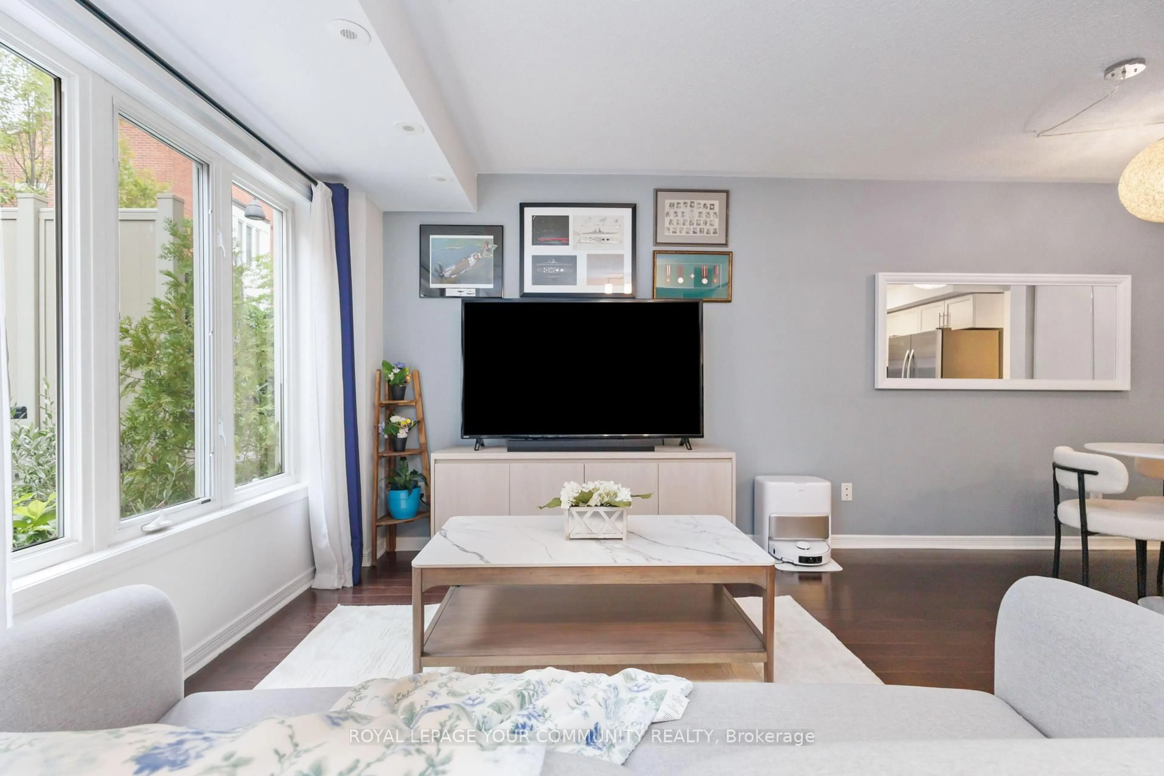 Living room with furniture, wood/laminate floor for 11 Frances Loring Lane #8, Toronto Ontario M4M 3E8