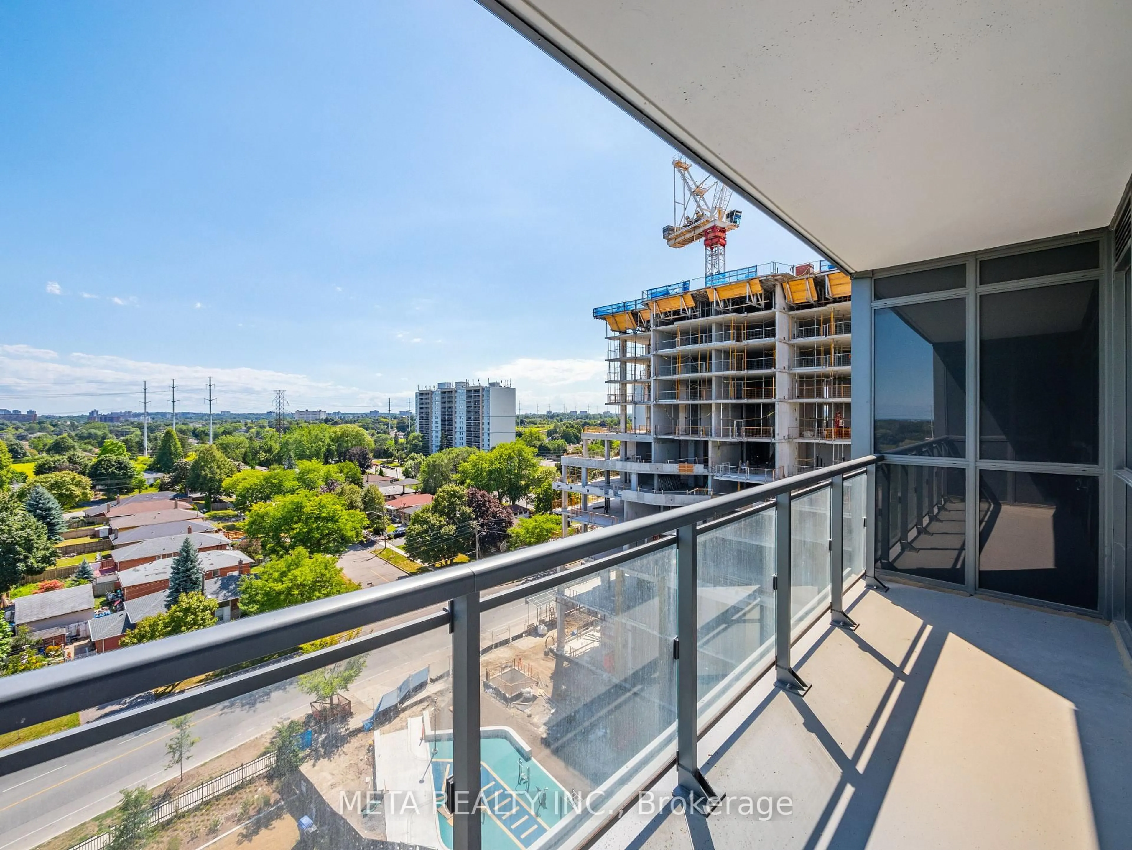 Balcony in the apartment, city buildings view from balcony for 10 Meadowglen Pl #908, Toronto Ontario M1G 0A8
