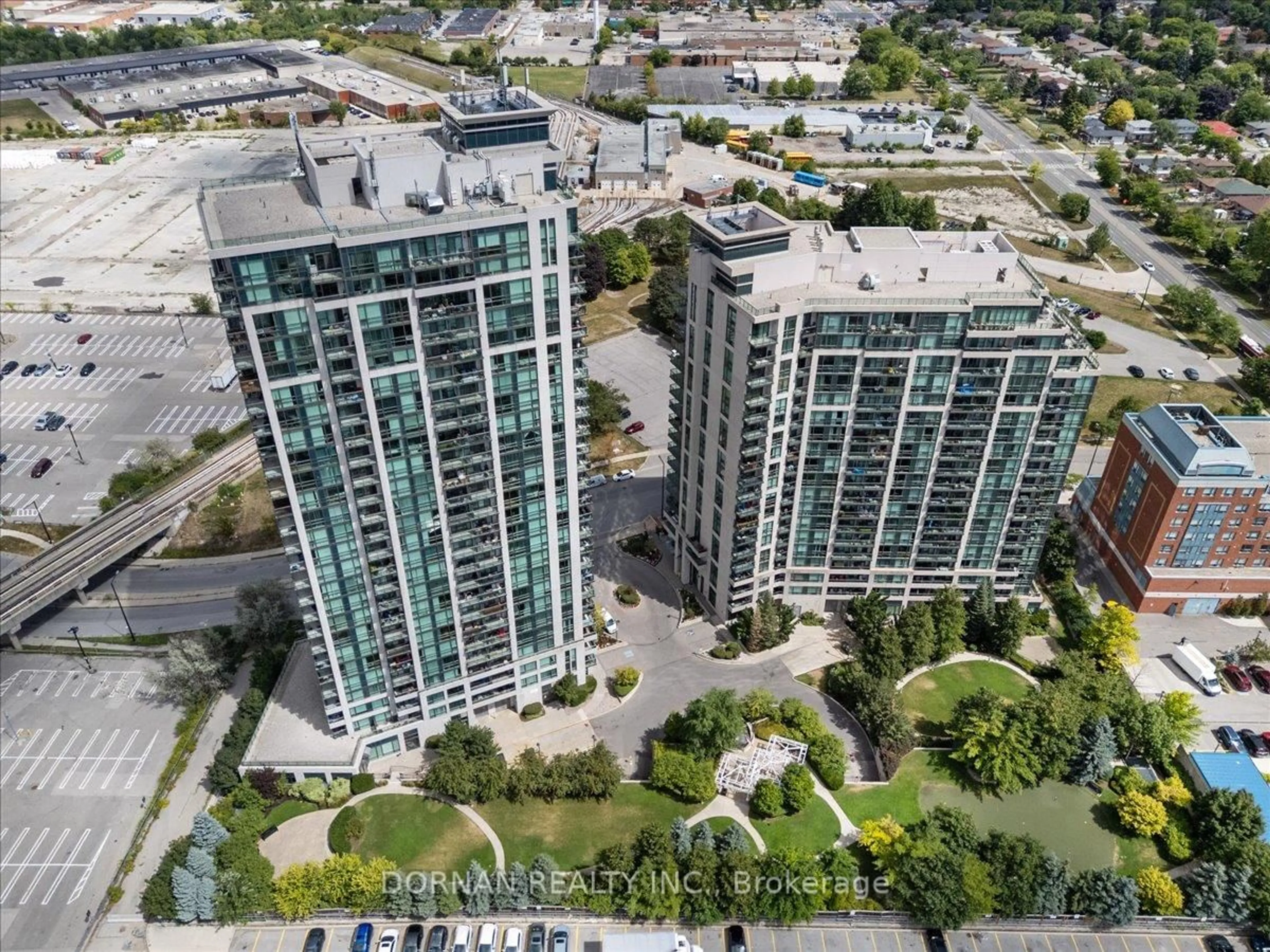A pic from outside/outdoor area/front of a property/back of a property/a pic from drone, city buildings view from balcony for 88 Grangeway Ave #305, Toronto Ontario M1H 0A2