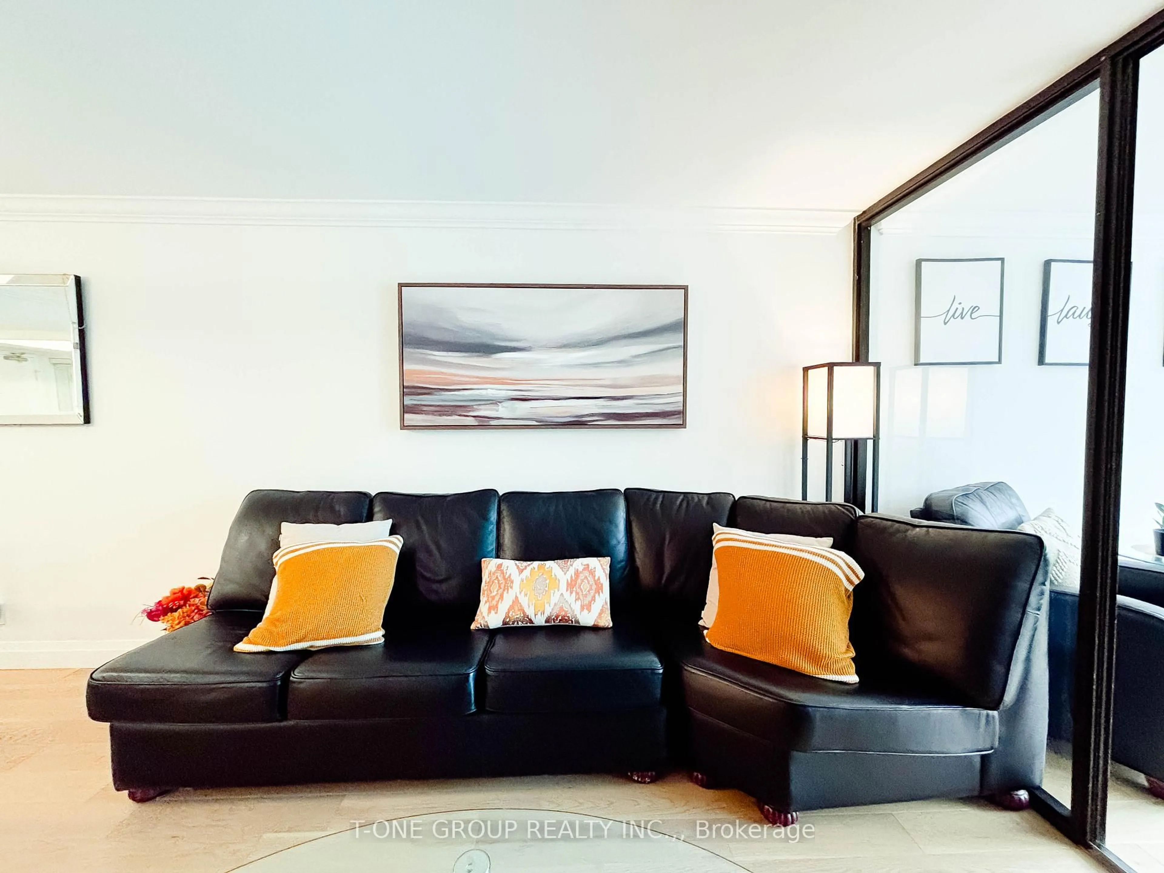 Living room with furniture, wood/laminate floor for 8 Silverbell Grve #206, Toronto Ontario M1B 4Z3