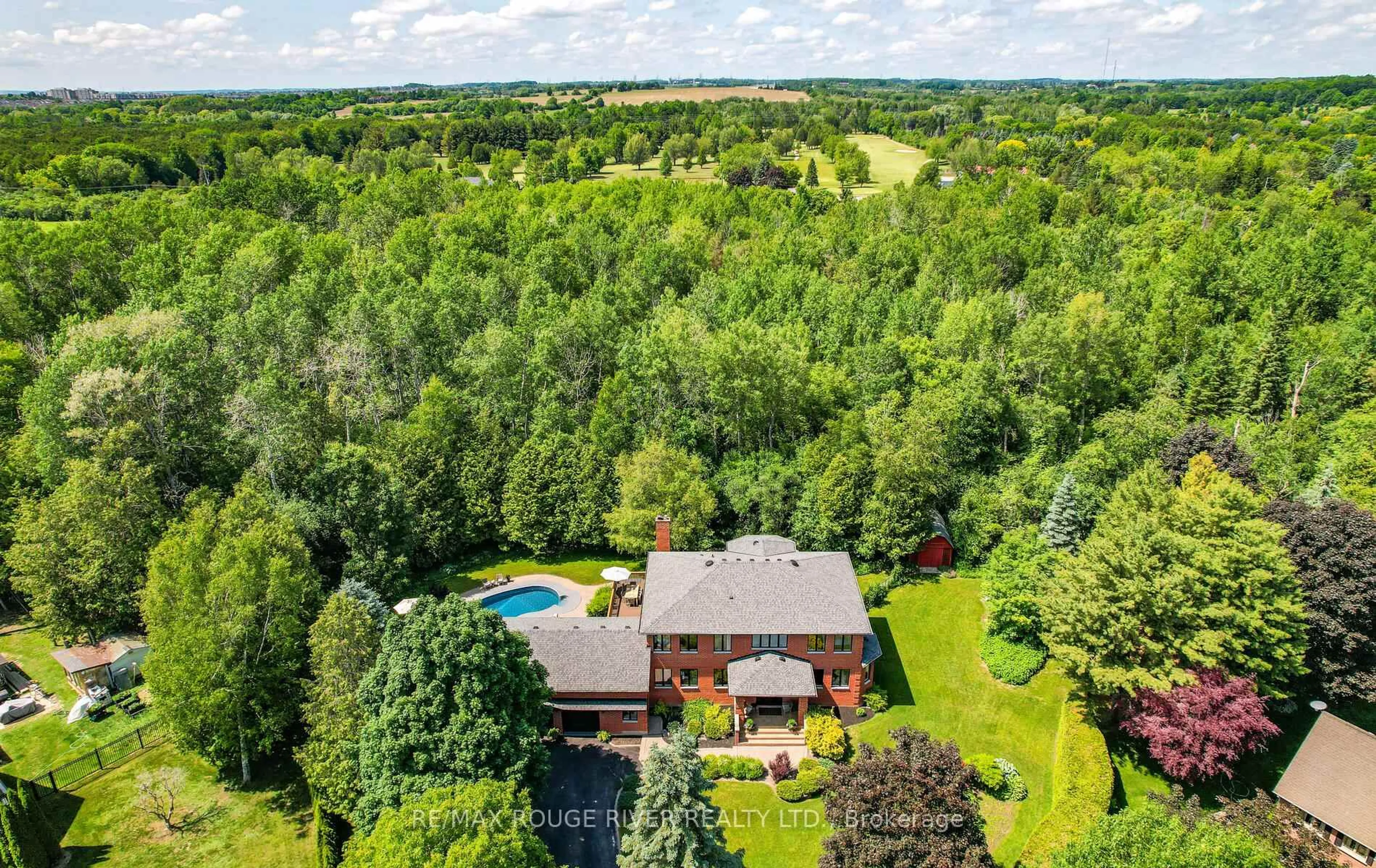 A pic from outside/outdoor area/front of a property/back of a property/a pic from drone, forest/trees view for 10 Kresia Lane, Clarington Ontario L1E 2G8