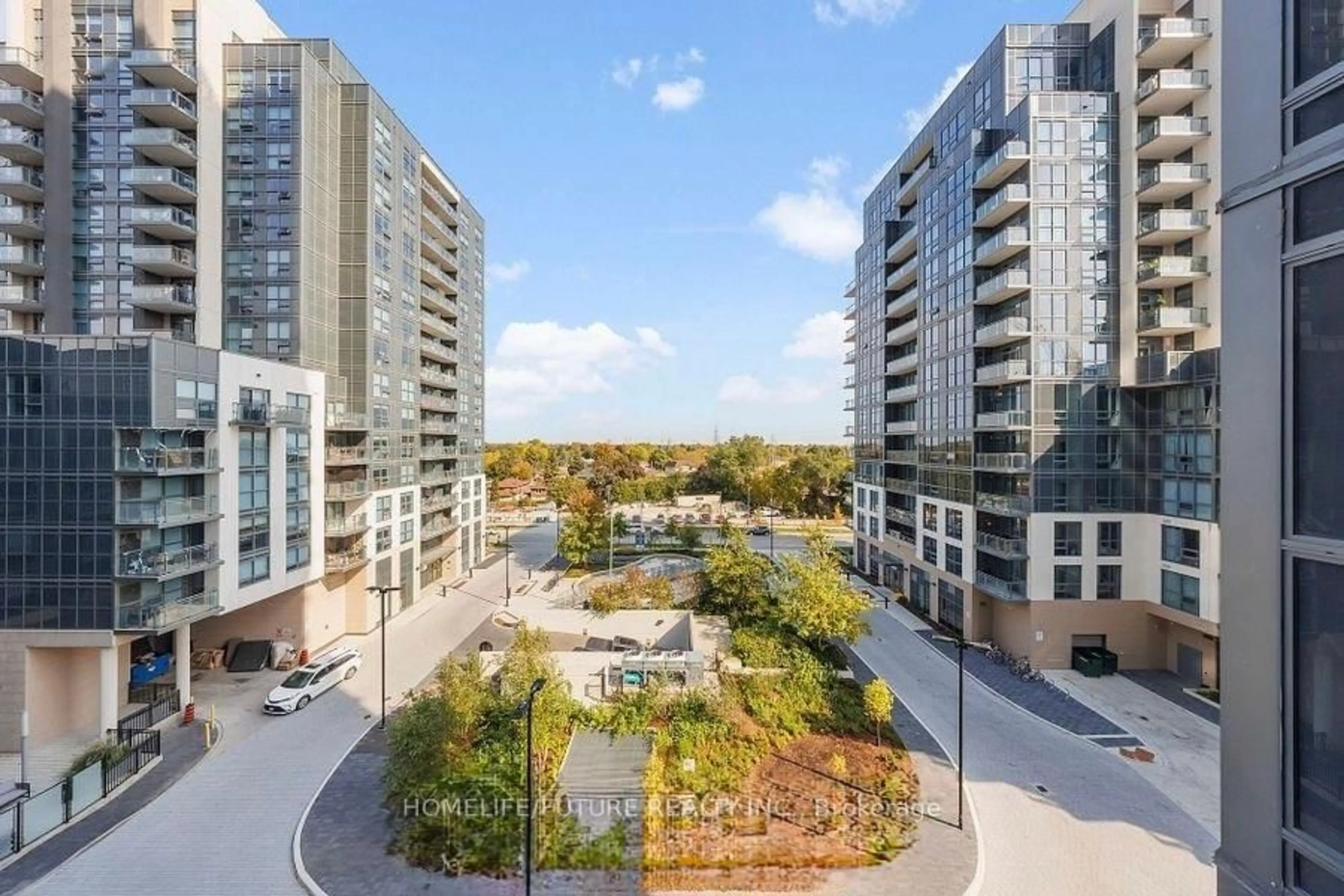 A pic from outside/outdoor area/front of a property/back of a property/a pic from drone, city buildings view from balcony for 20 Meadowglen Pl #630, Toronto Ontario M1G 0A9