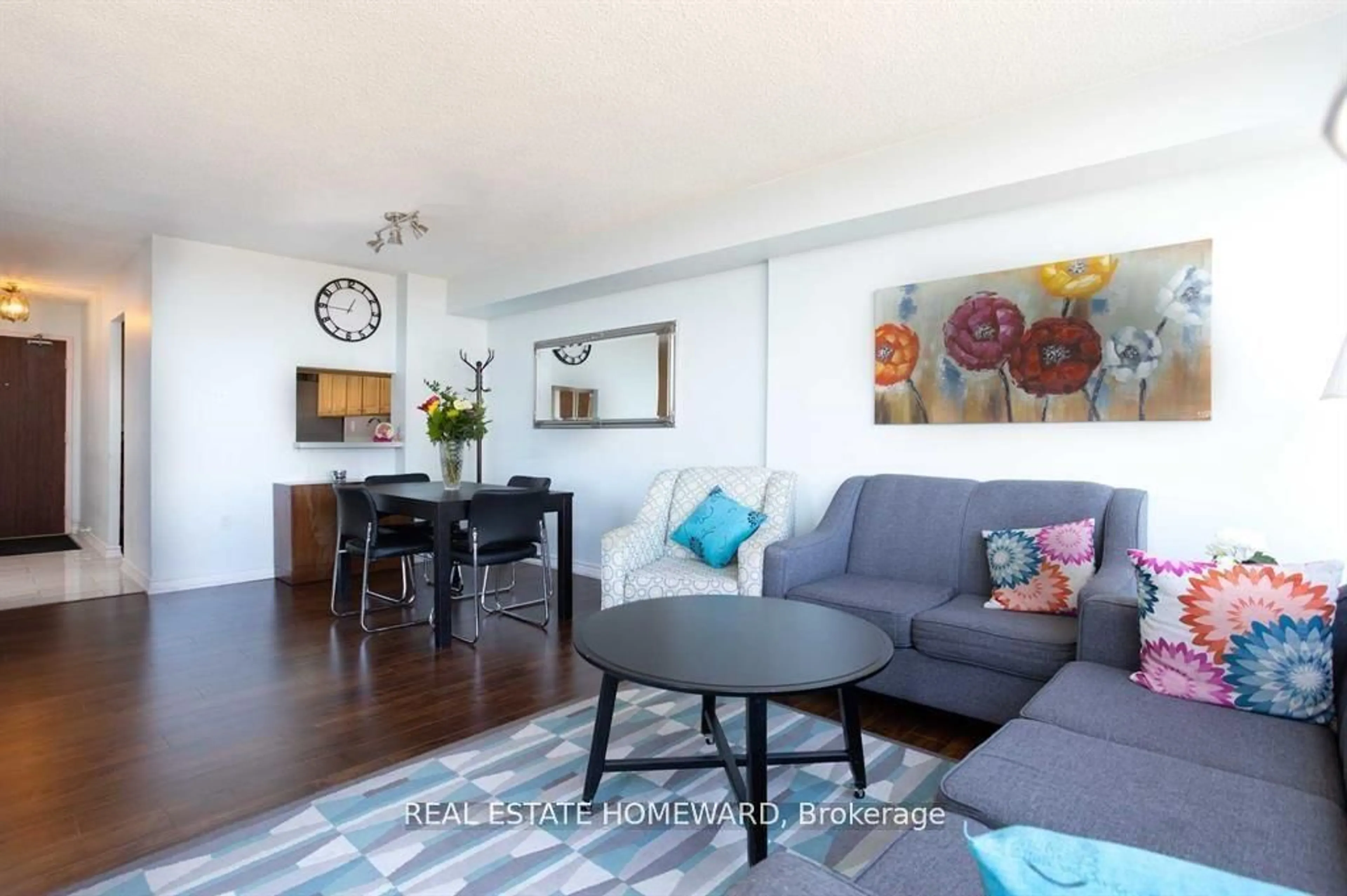 Living room with furniture, wood/laminate floor for 2365 Kennedy Rd #1101, Toronto Ontario M1T 3S6