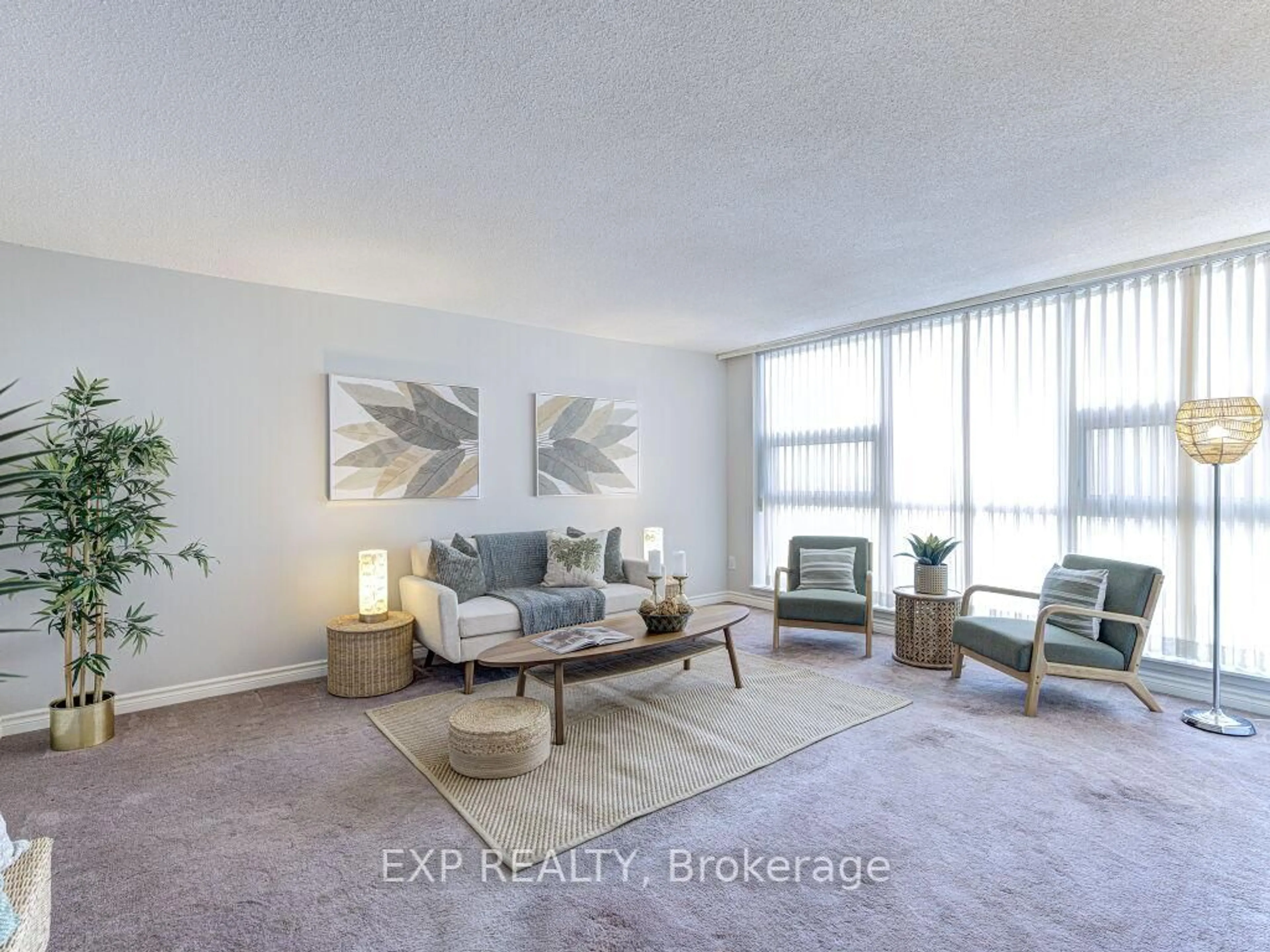 Living room with furniture, carpet floor for 10 Dean Park Rd #510, Toronto Ontario M1B 3G8