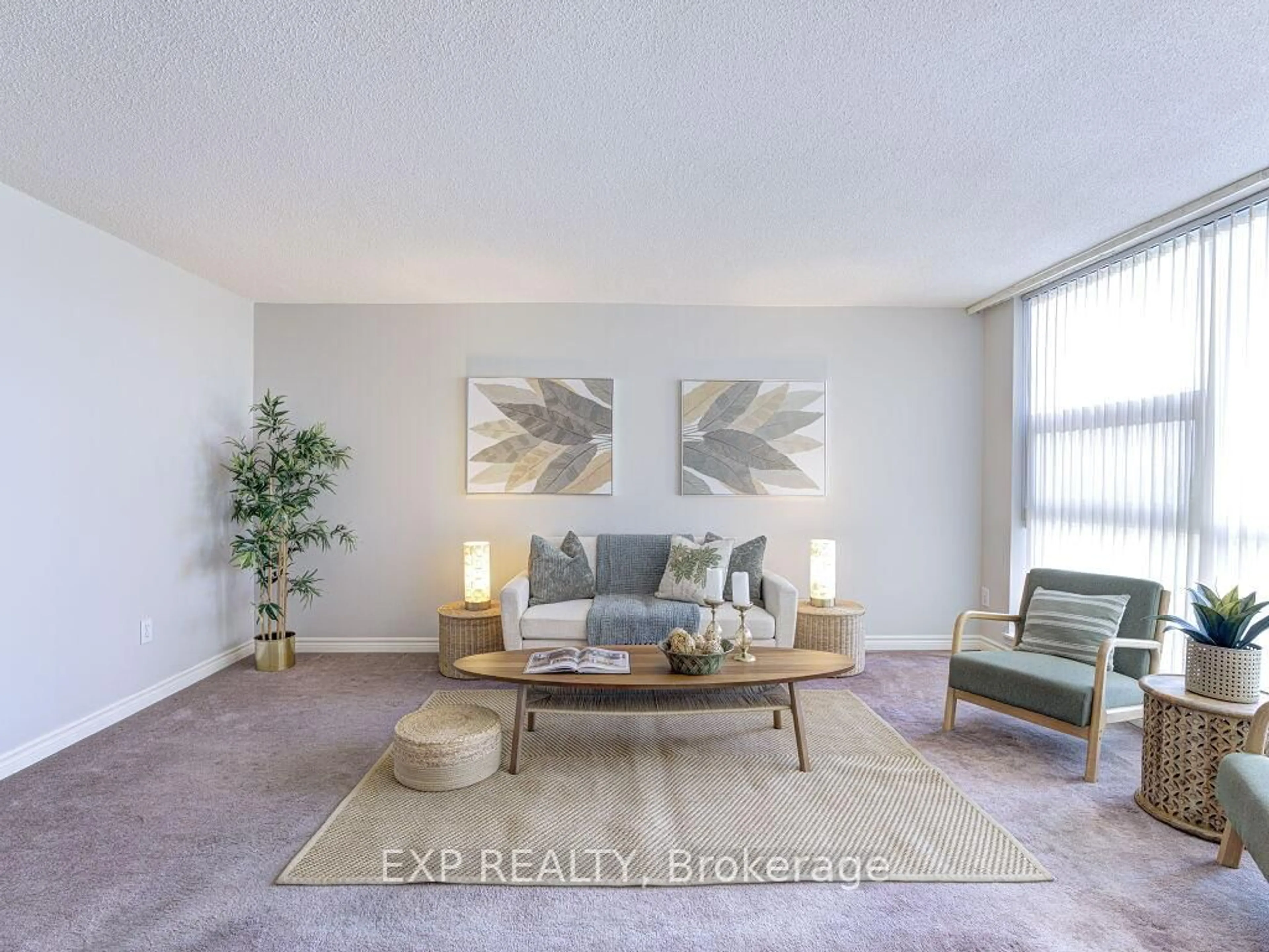 Living room with furniture, carpet floor for 10 Dean Park Rd #510, Toronto Ontario M1B 3G8