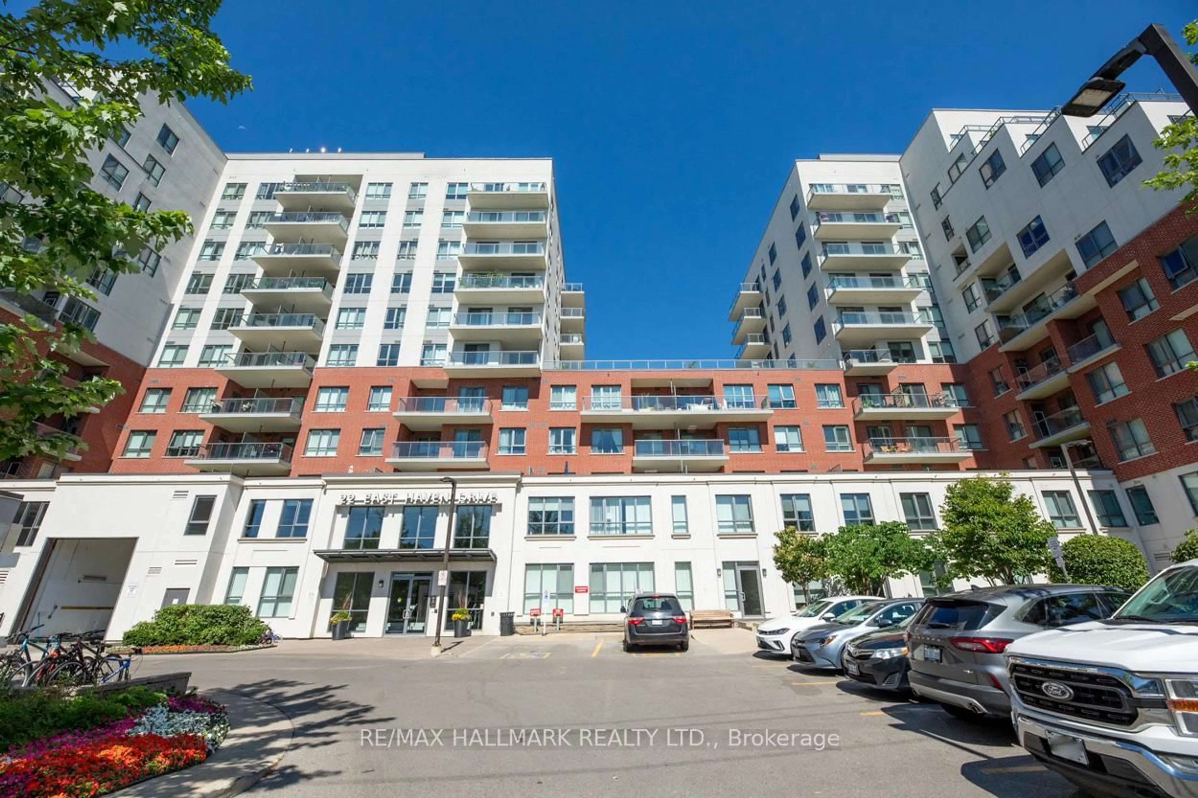 A pic from outside/outdoor area/front of a property/back of a property/a pic from drone, unknown for 22 East Haven Dr #818, Toronto Ontario M1N 1L9