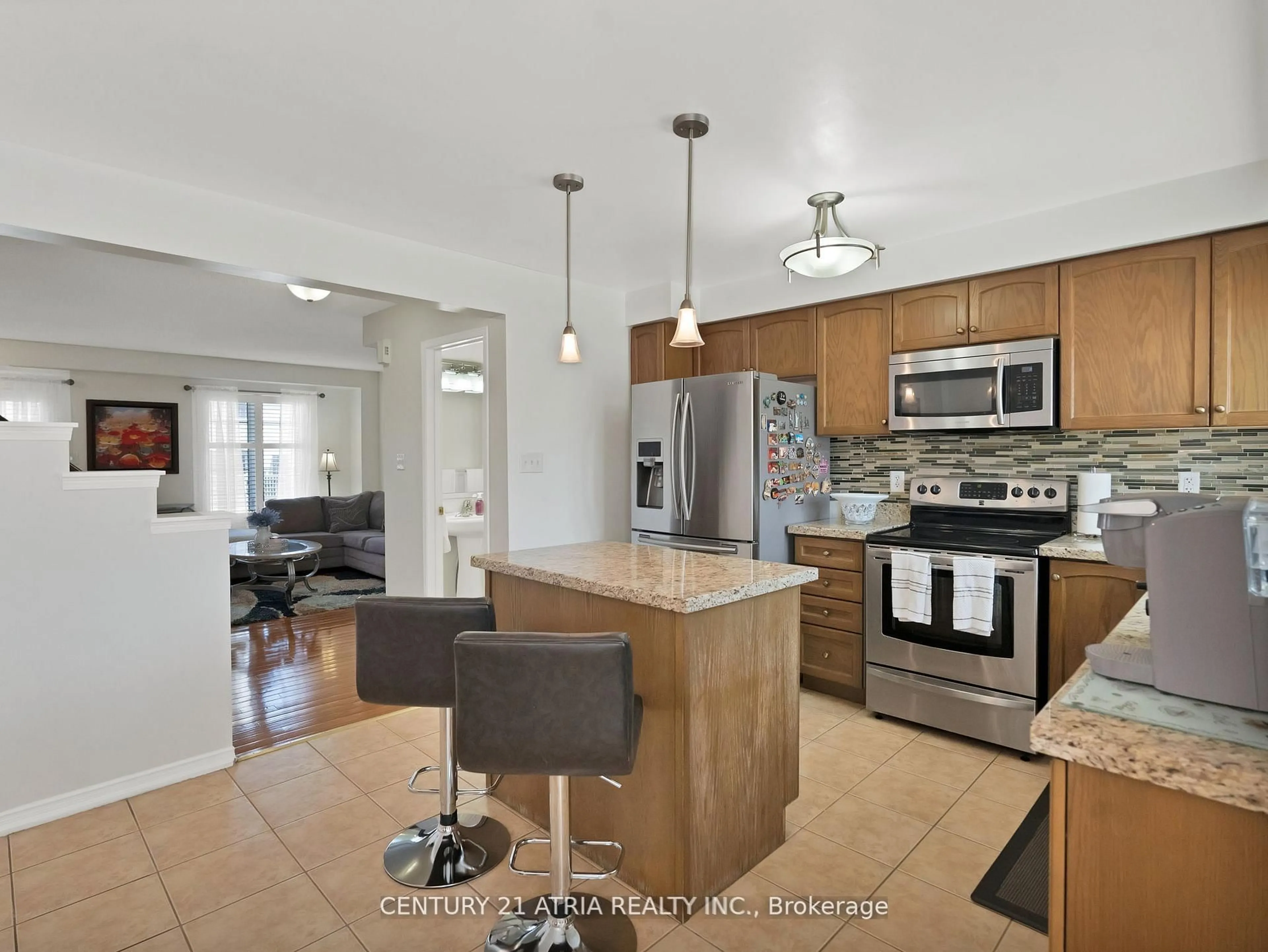 Open concept kitchen, ceramic/tile floor for 116 Barnham St, Ajax Ontario L1Z 0K7