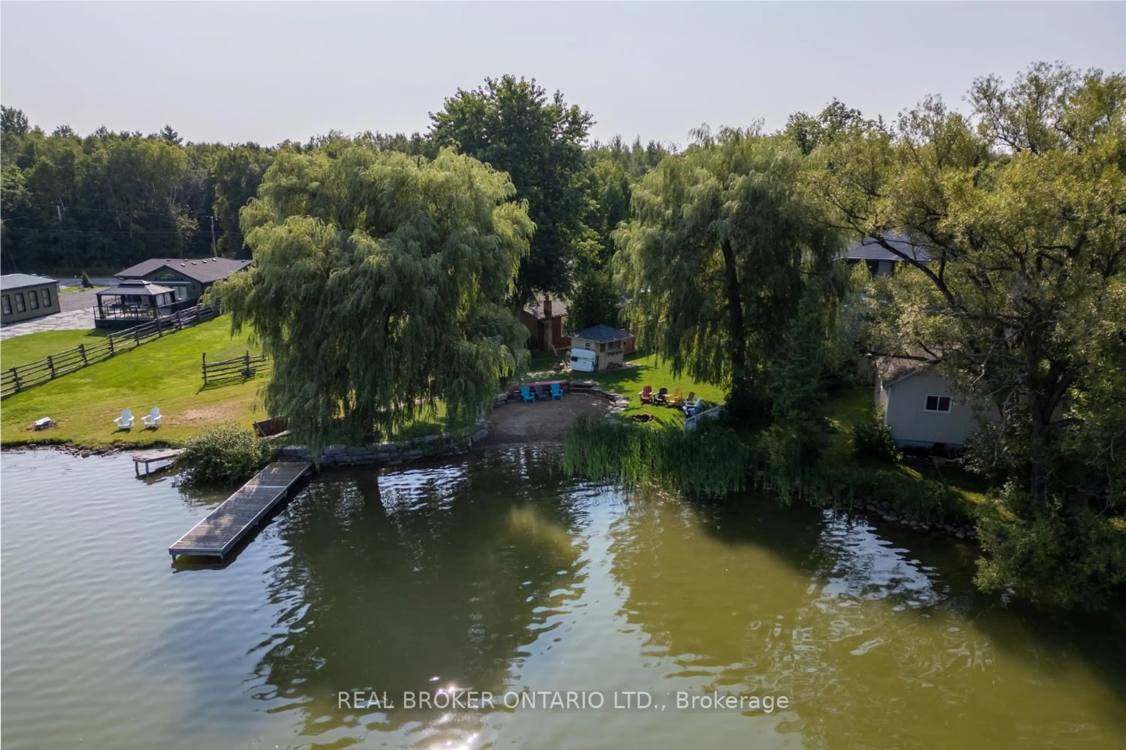 A pic from outside/outdoor area/front of a property/back of a property/a pic from drone, water/lake/river/ocean view for 526 View Lake Rd, Scugog Ontario L0B 1K0
