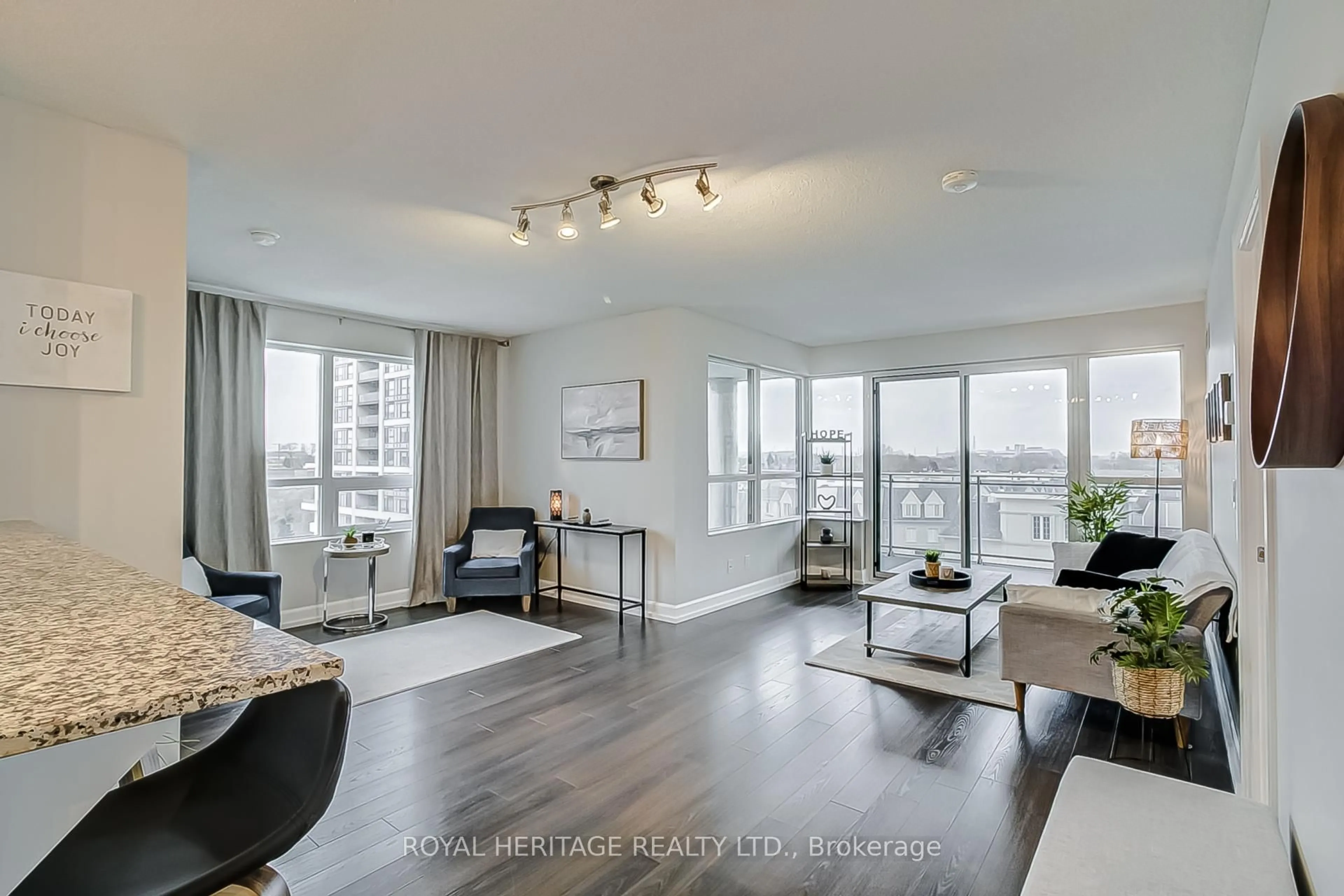 Living room with furniture, wood/laminate floor for 1235 Bayly St #511, Pickering Ontario L1W 1L7