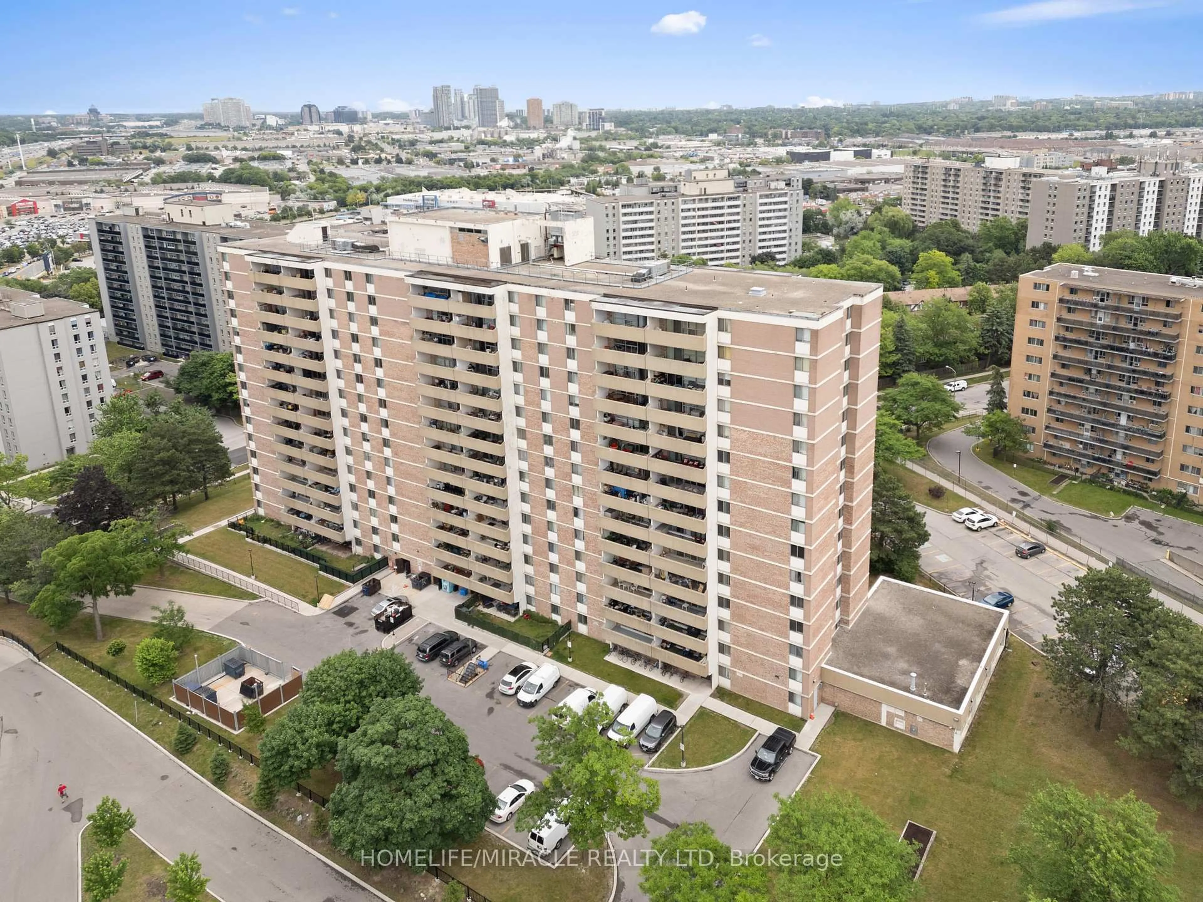 A pic from outside/outdoor area/front of a property/back of a property/a pic from drone, city buildings view from balcony for 120 Dundalk Dr #1010, Toronto Ontario M1P 4V9