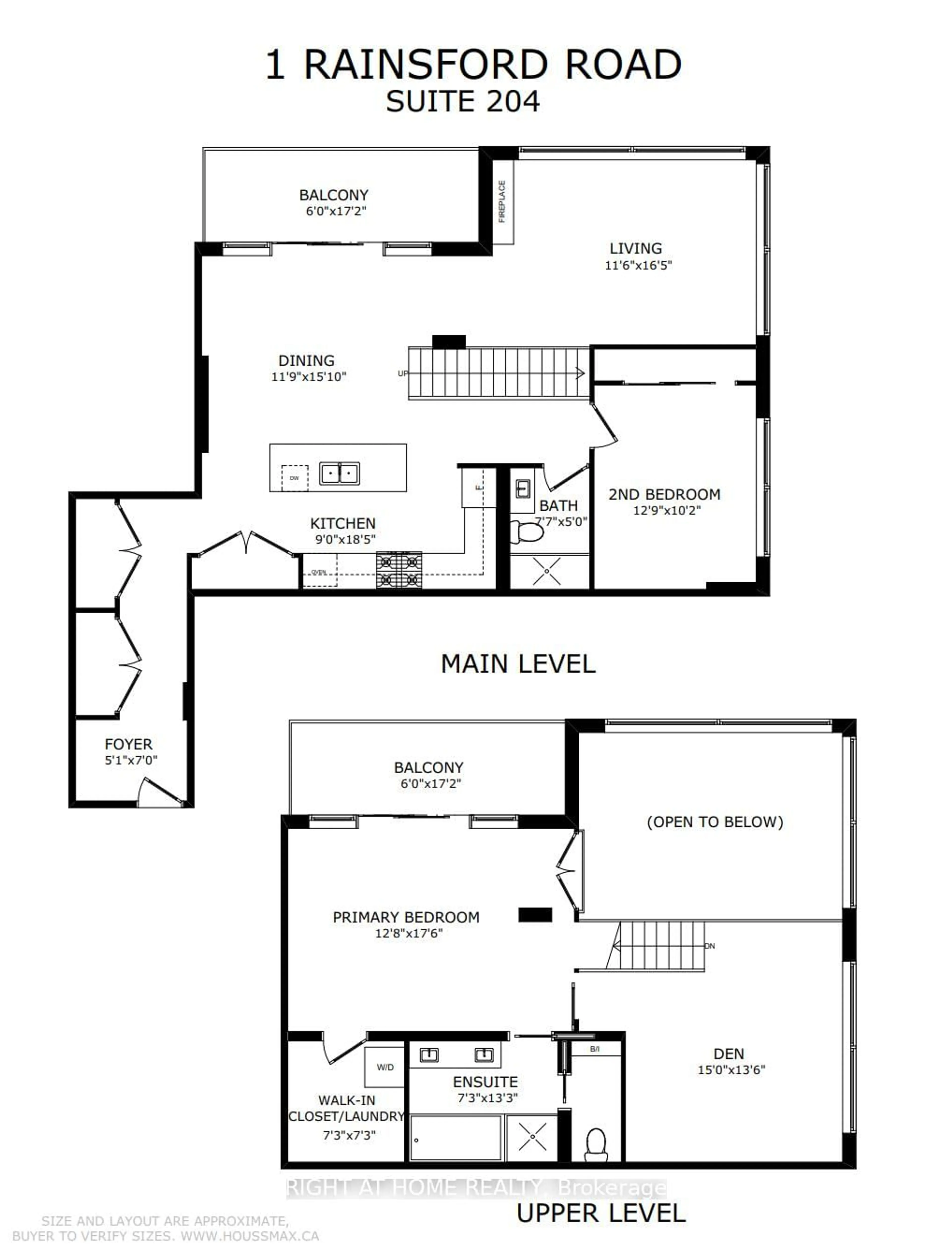 Floor plan for 1 Rainsford Rd #204, Toronto Ontario M4L 3N5