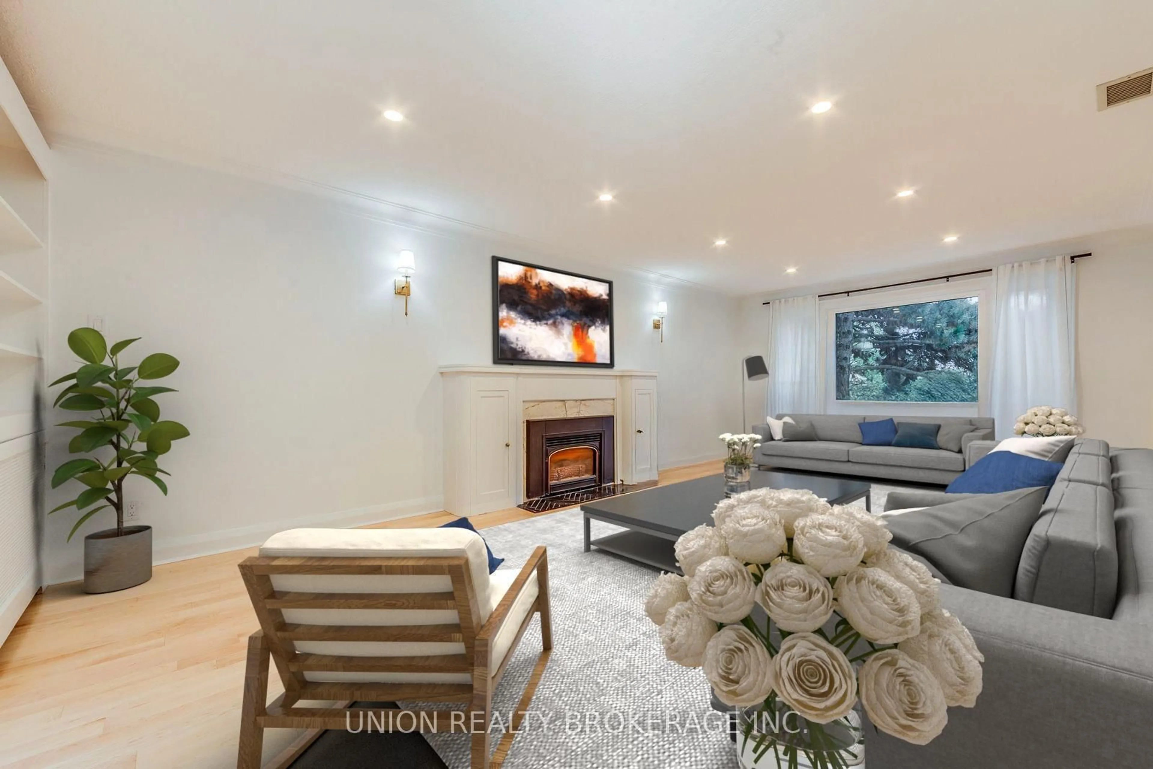 Living room with furniture, wood/laminate floor for 38 Long Cres, Toronto Ontario M4E 1N6