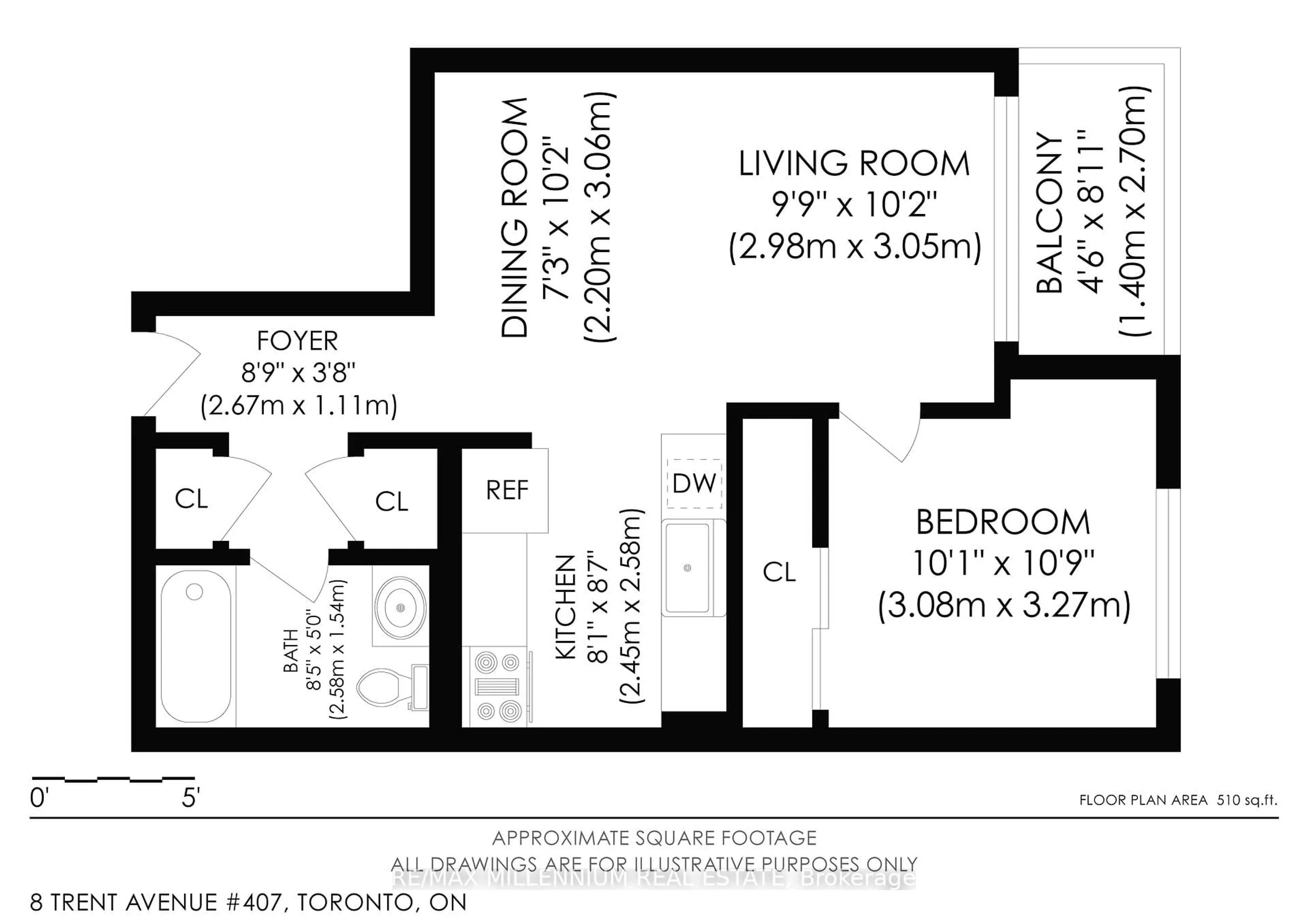 Floor plan for 8 Trent Ave #407, Toronto Ontario M4C 0A6