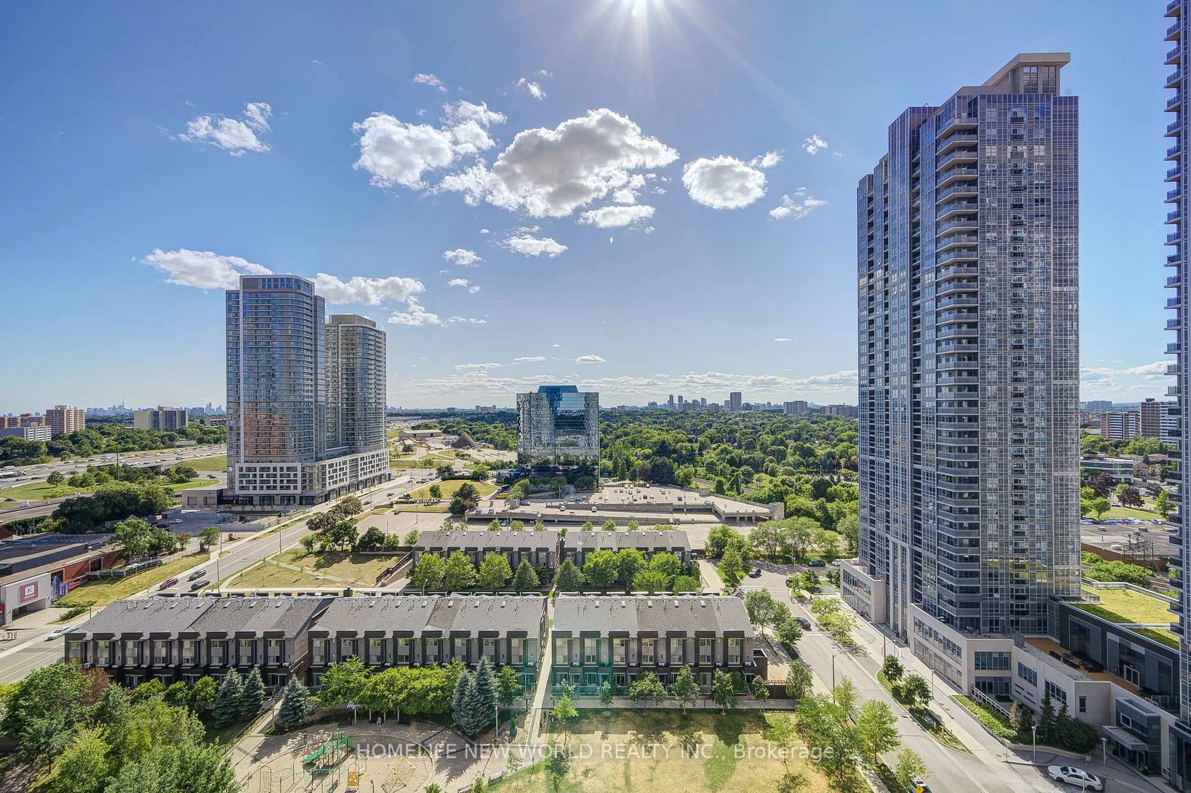 A pic from outside/outdoor area/front of a property/back of a property/a pic from drone, city buildings view from balcony for 181 Village Green Sq #1815, Toronto Ontario M1S 0K3