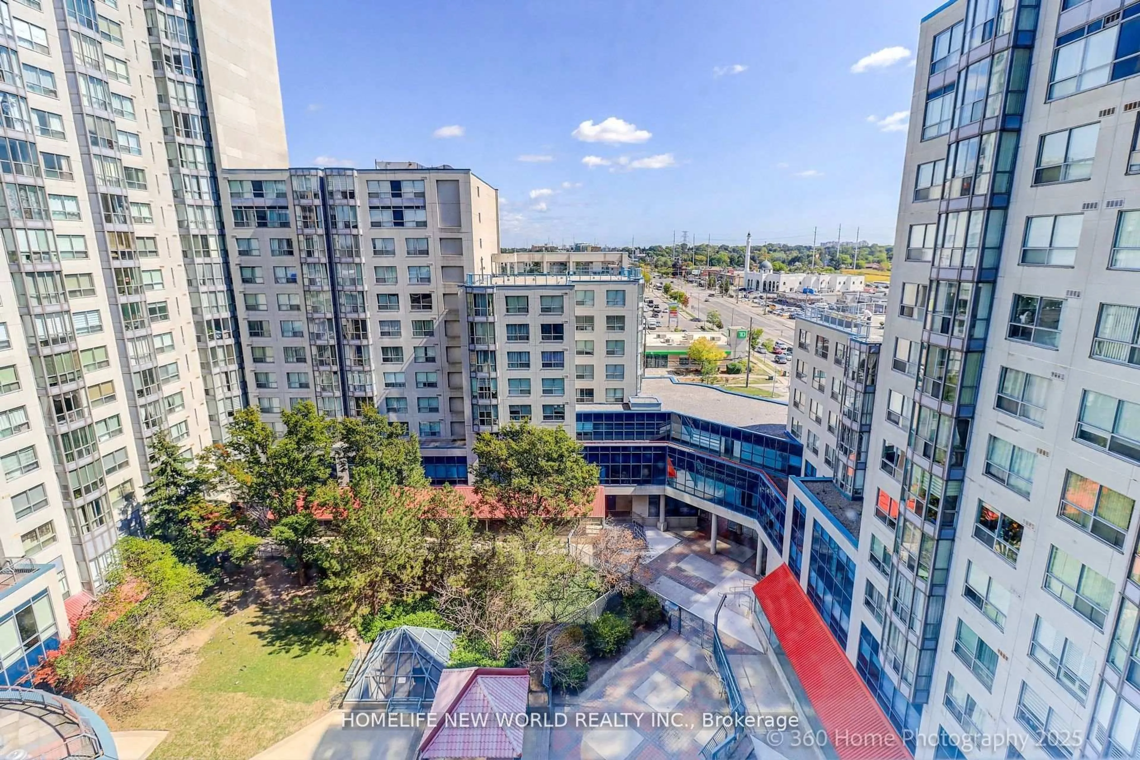 A pic from outside/outdoor area/front of a property/back of a property/a pic from drone, city buildings view from balcony for 2550 Lawrence Ave #1006, Toronto Ontario M1P 4Z3