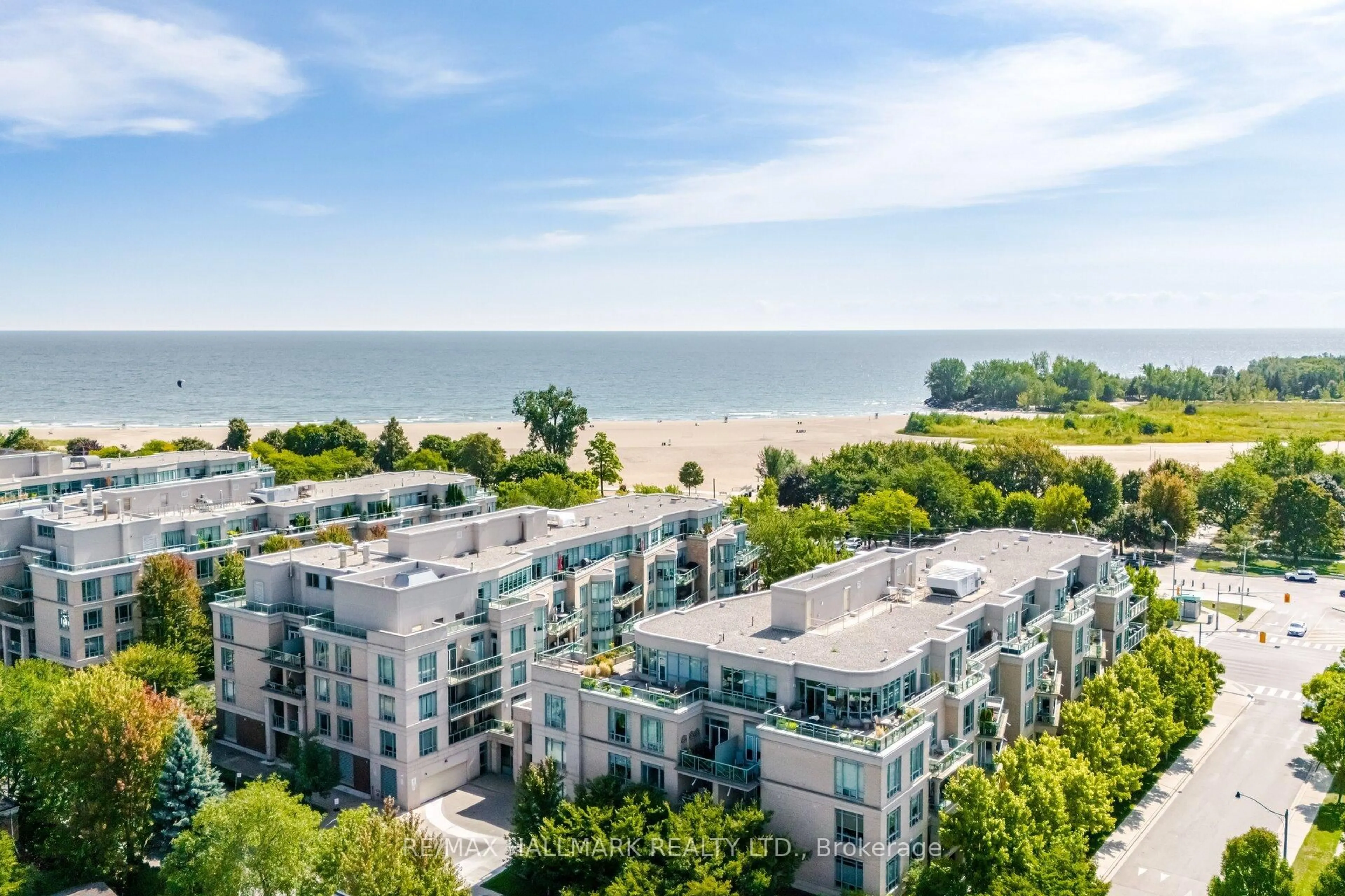 A pic from outside/outdoor area/front of a property/back of a property/a pic from drone, water/lake/river/ocean view for 9 Boardwalk Dr #PH5, Toronto Ontario M4L 6T1