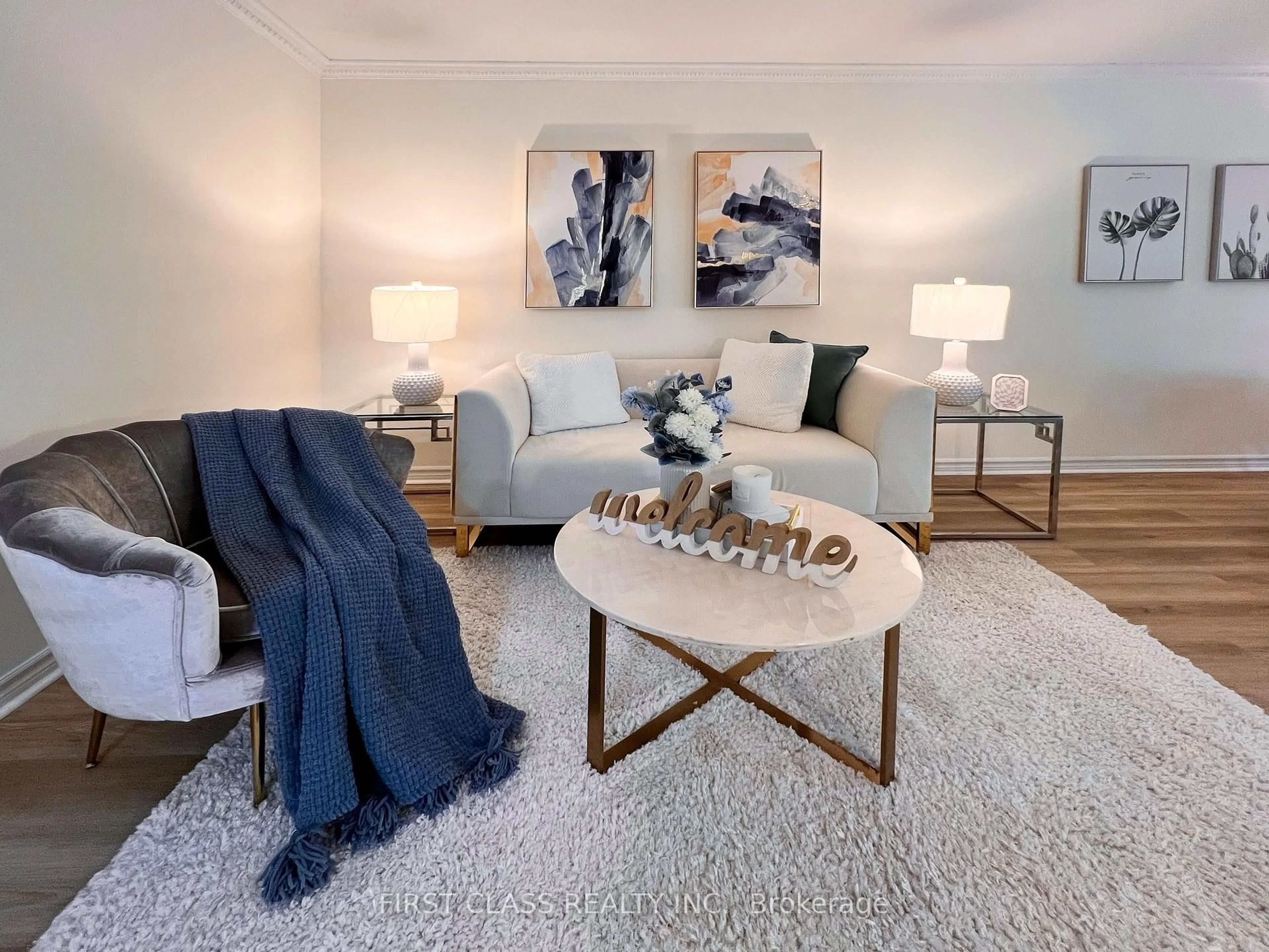 Living room with furniture, carpet floor for 921 Midland Ave #205, Toronto Ontario M1K 4G2
