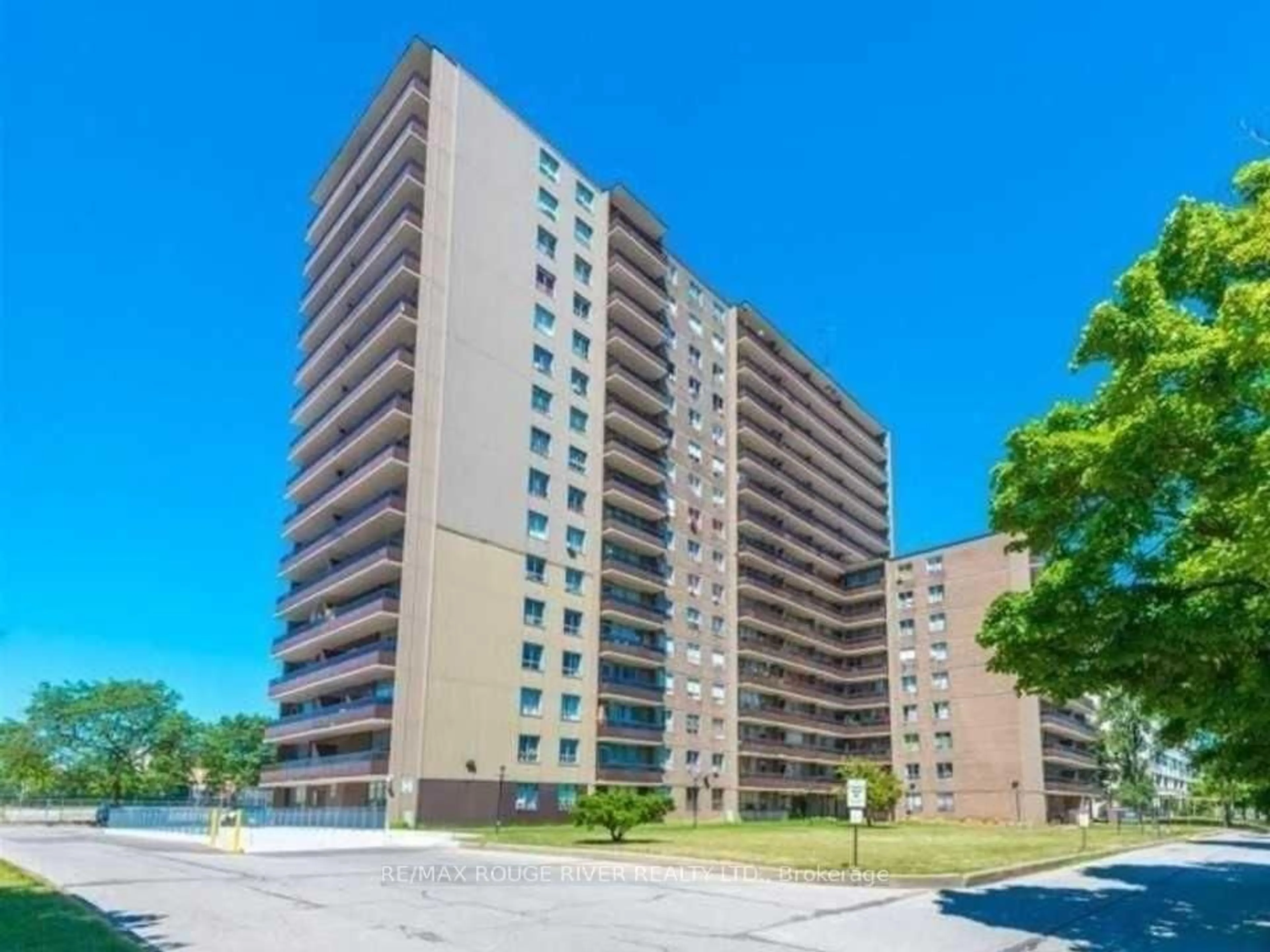 A pic from outside/outdoor area/front of a property/back of a property/a pic from drone, unknown for 180 Markham Rd #303, Toronto Ontario M1M 2Z9