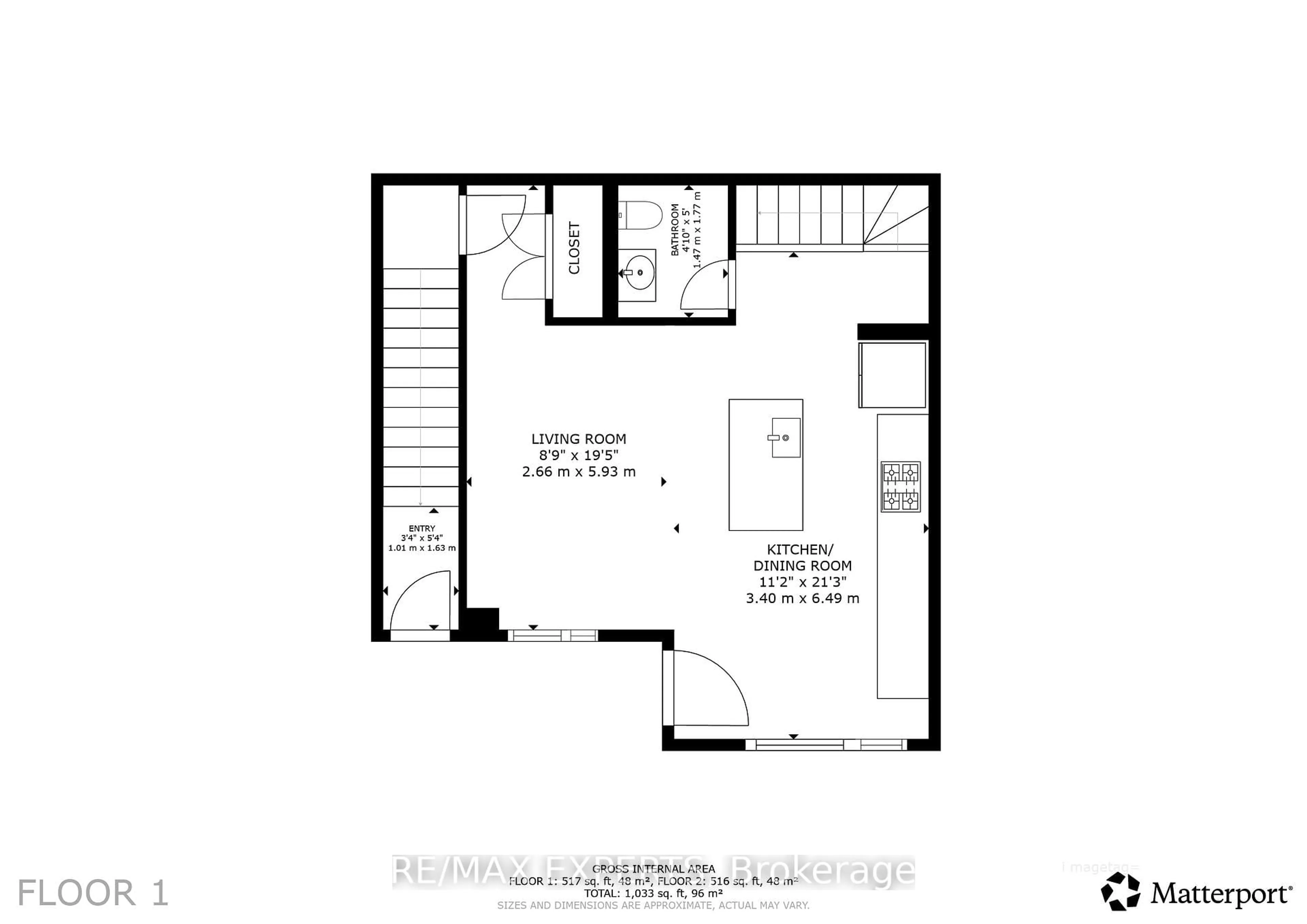 Floor plan for 2550 Castlegate Crossing #309, Pickering Ontario L1X 0G4