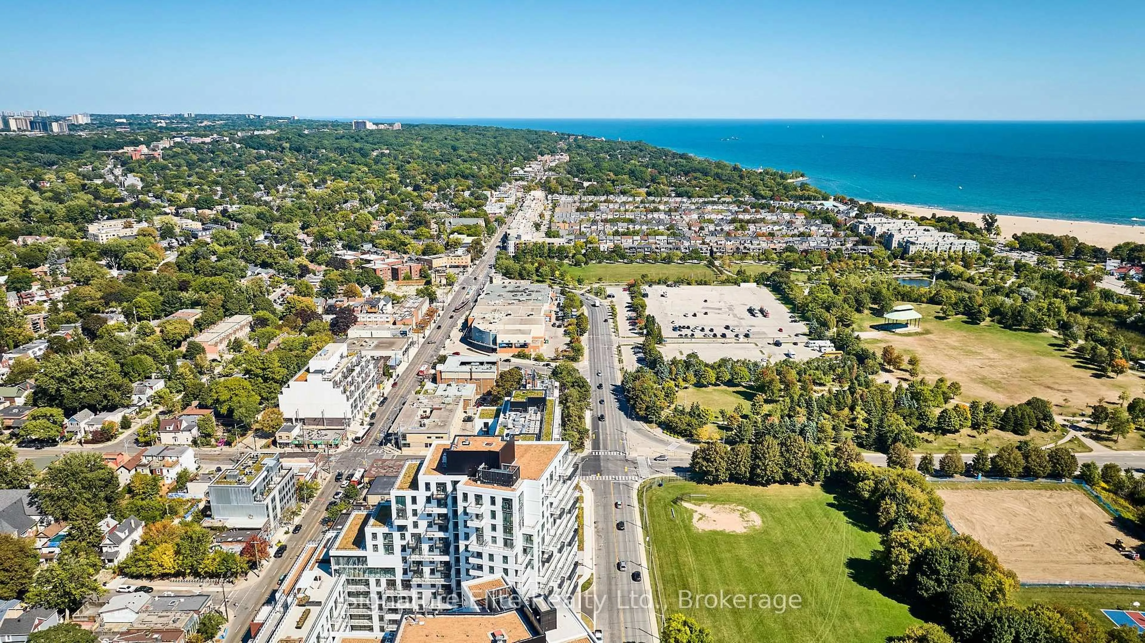 A pic from outside/outdoor area/front of a property/back of a property/a pic from drone, city buildings view from balcony for 45 Connaught Ave #402, Toronto Ontario M4L 2V8