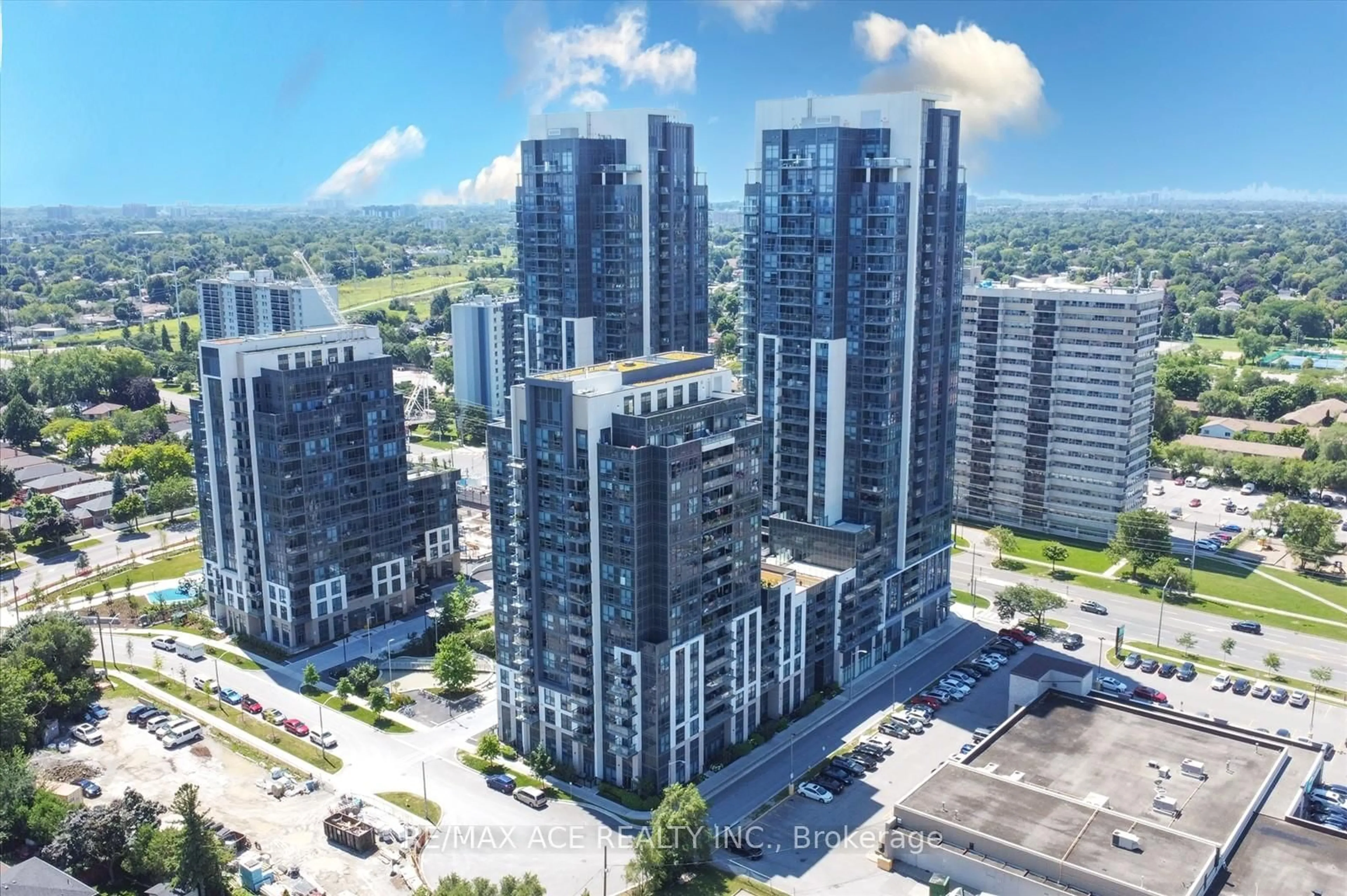 A pic from outside/outdoor area/front of a property/back of a property/a pic from drone, city buildings view from balcony for 20 Meadowglen Pl #2606, Toronto Ontario M1G 0A9