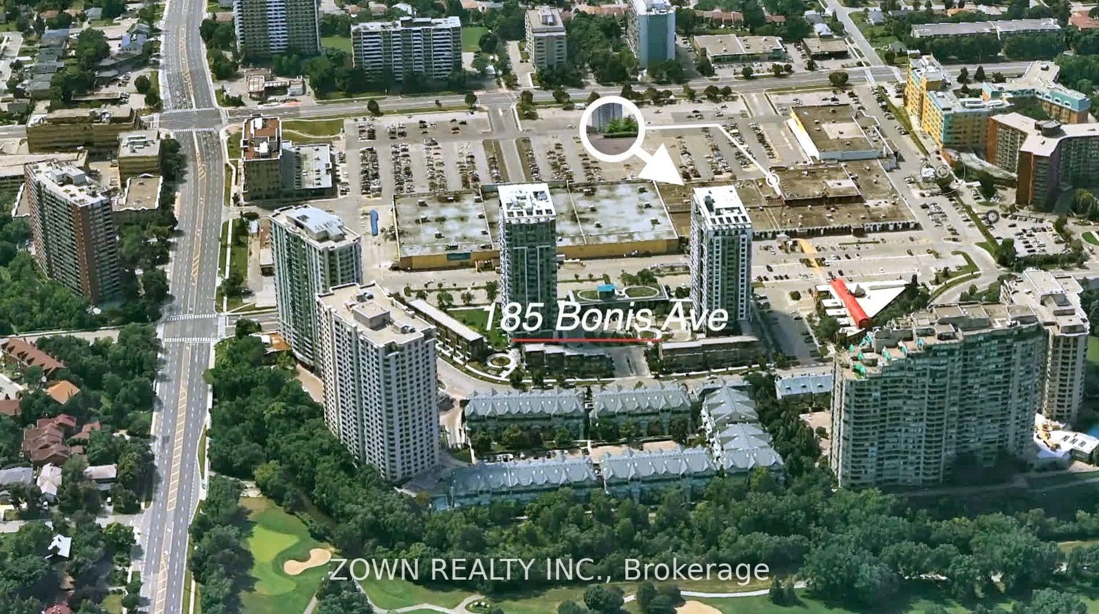 A pic from outside/outdoor area/front of a property/back of a property/a pic from drone, city buildings view from balcony for 185 Bonis Ave #404, Toronto Ontario M1T 0A4