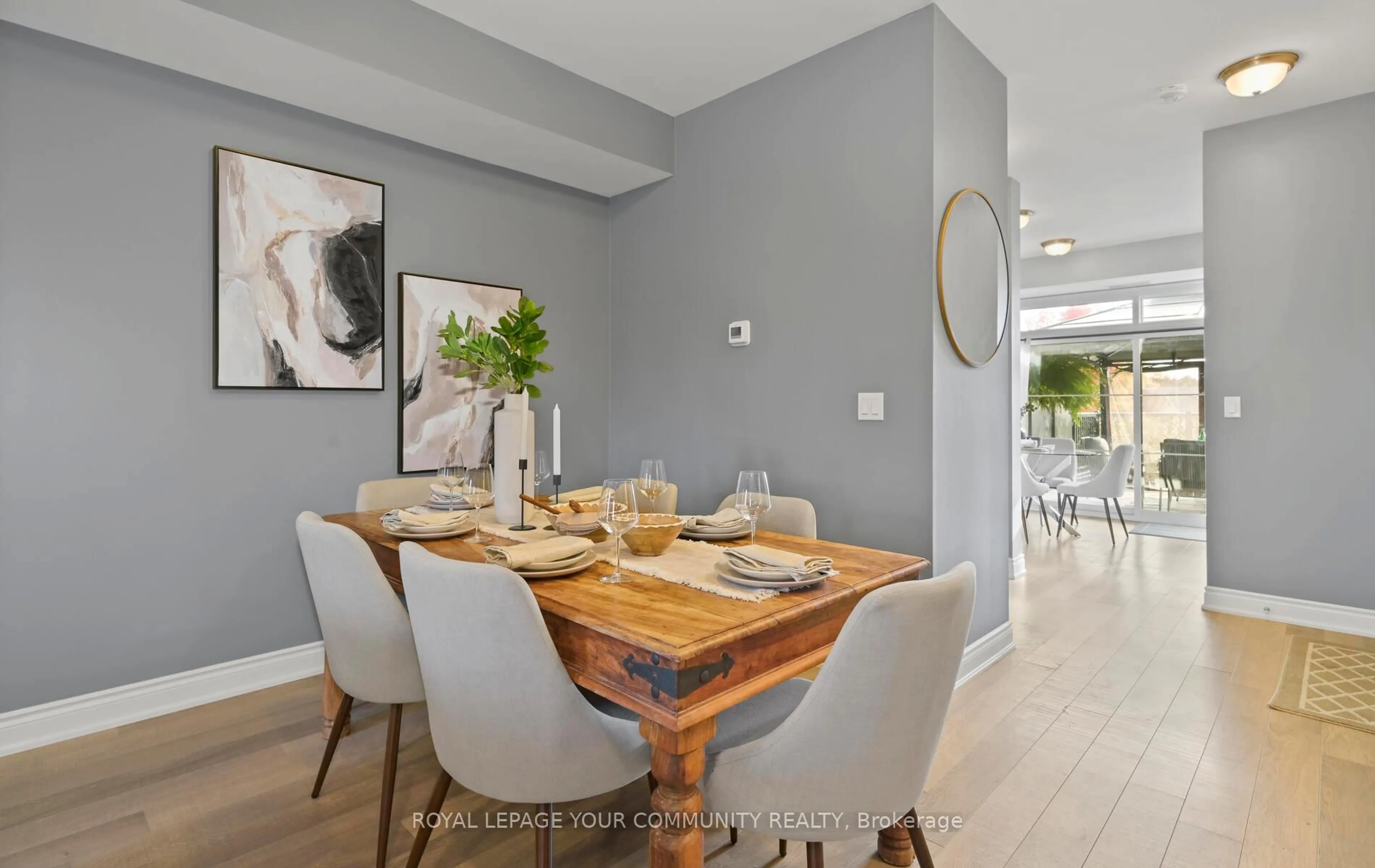 Dining room, wood/laminate floor for 17 Baldwin St #205, Whitby Ontario L1M 1A2