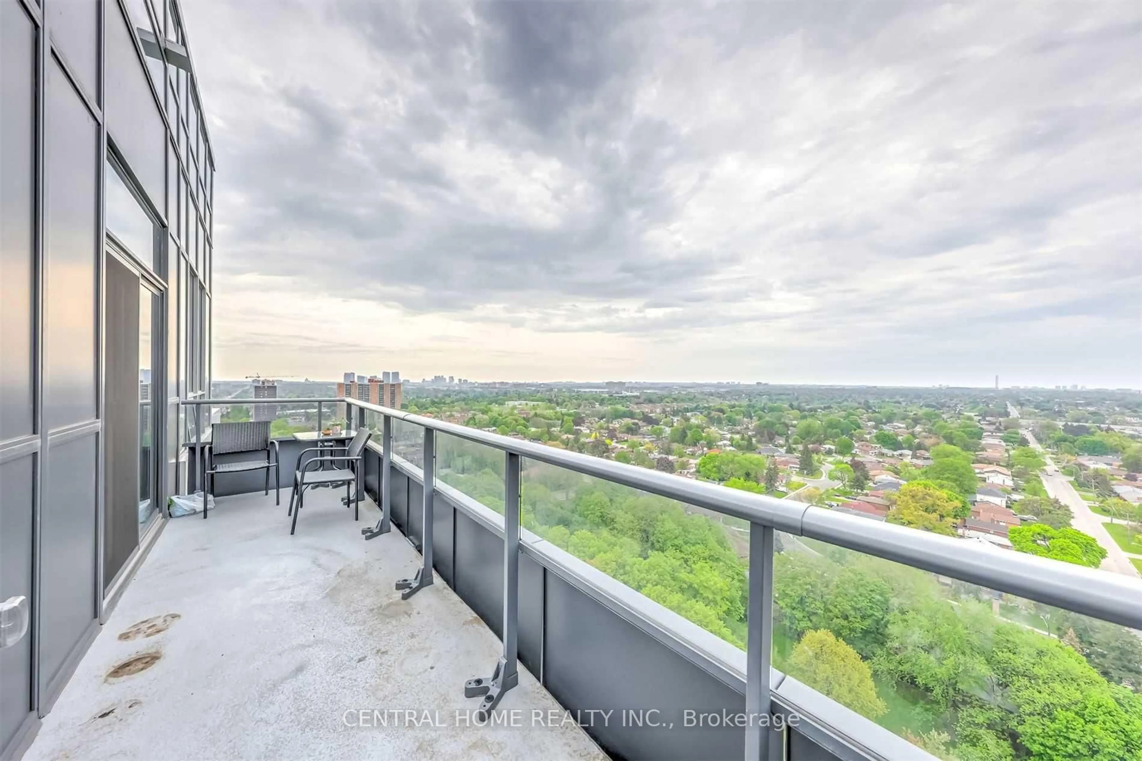 Balcony in the apartment, city buildings view from balcony for 3121 Sheppard Ave #1901, Toronto Ontario M1T 3J8