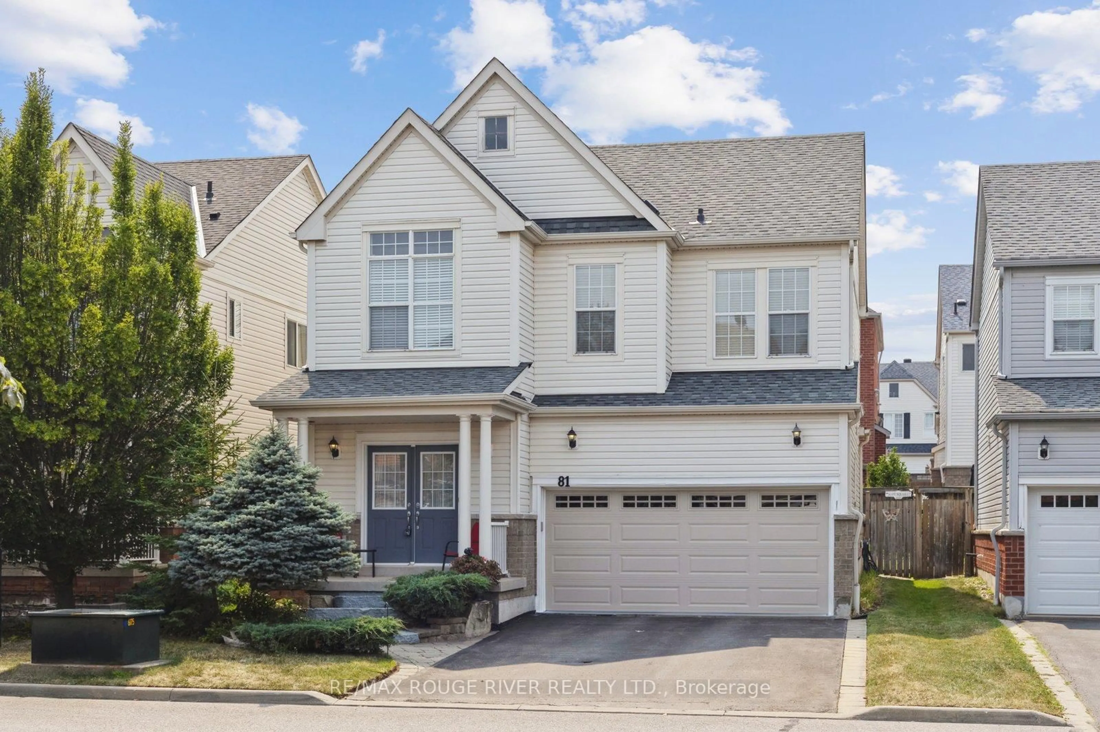 Home with vinyl exterior material, street for 81 Vanguard Dr, Whitby Ontario L1M 2N9
