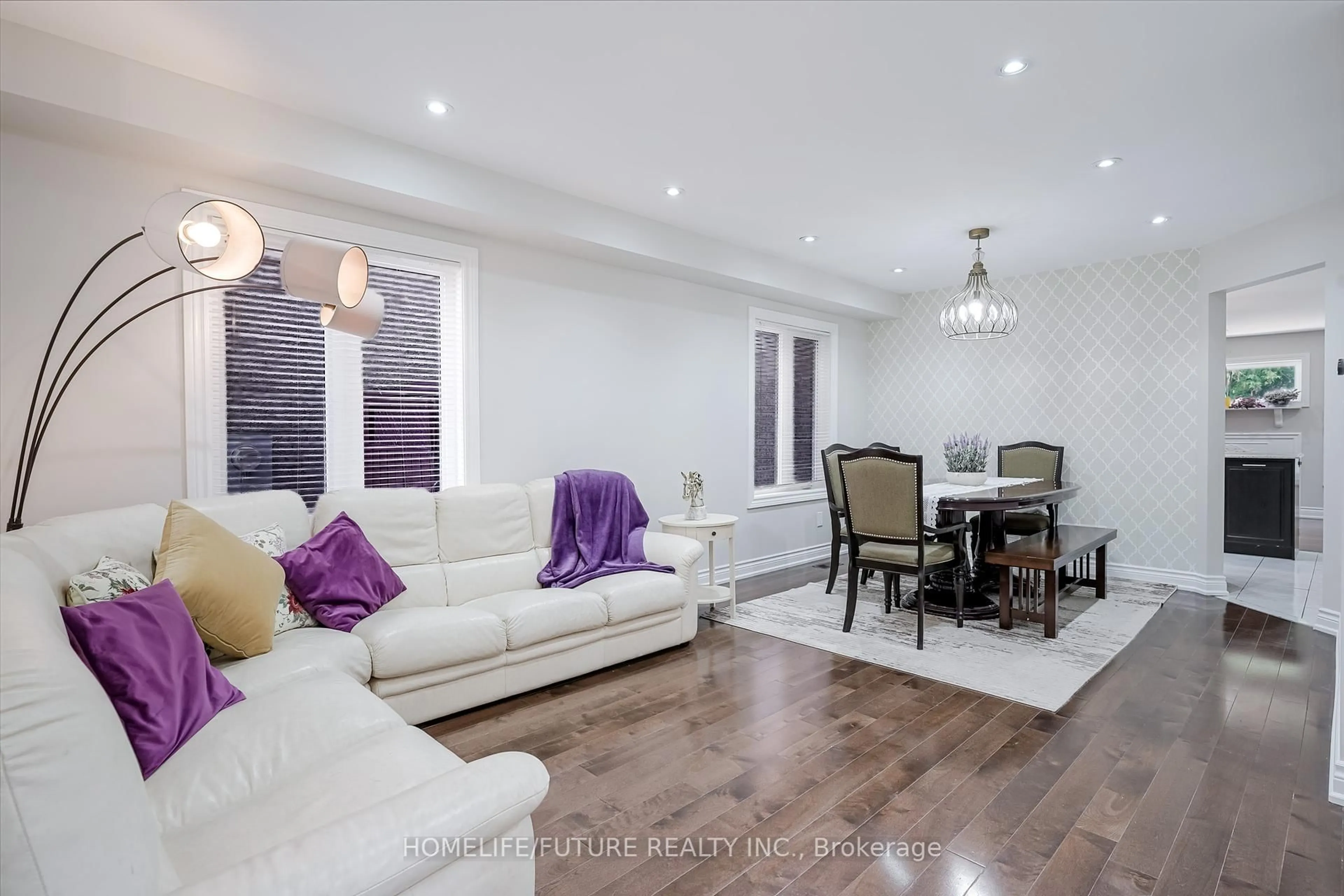 Living room with furniture, wood/laminate floor for 37 Tawn Cres, Ajax Ontario L1Z 1H9