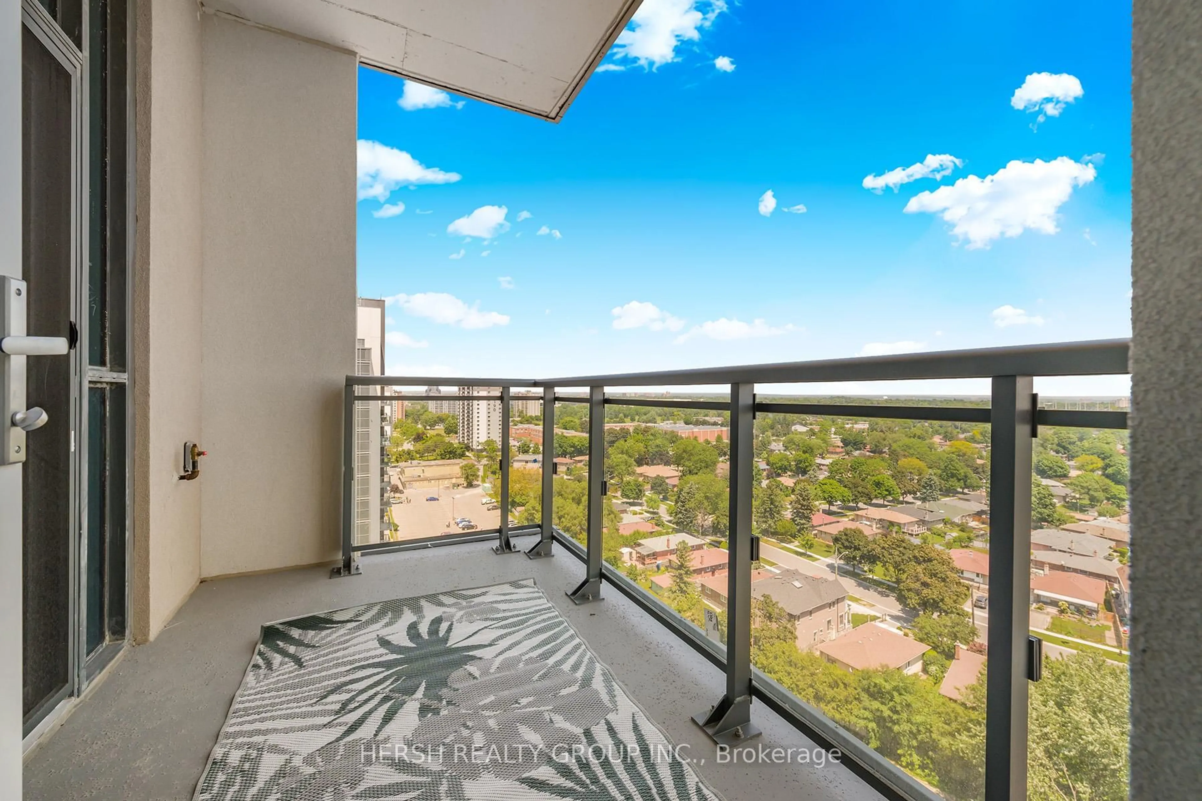 Balcony in the apartment, city buildings view from balcony for 10 Meadowglen Pl #PH1, Toronto Ontario M1G 0A8