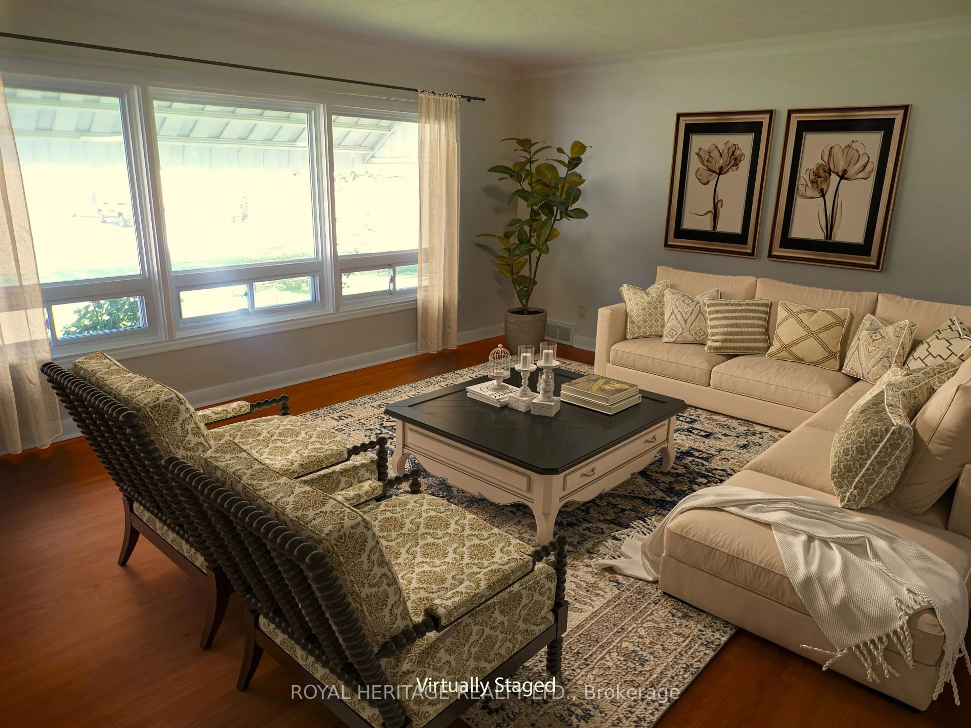 Living room with furniture, wood/laminate floor for 12 Darlington Blvd, Clarington Ontario L1E 2J7