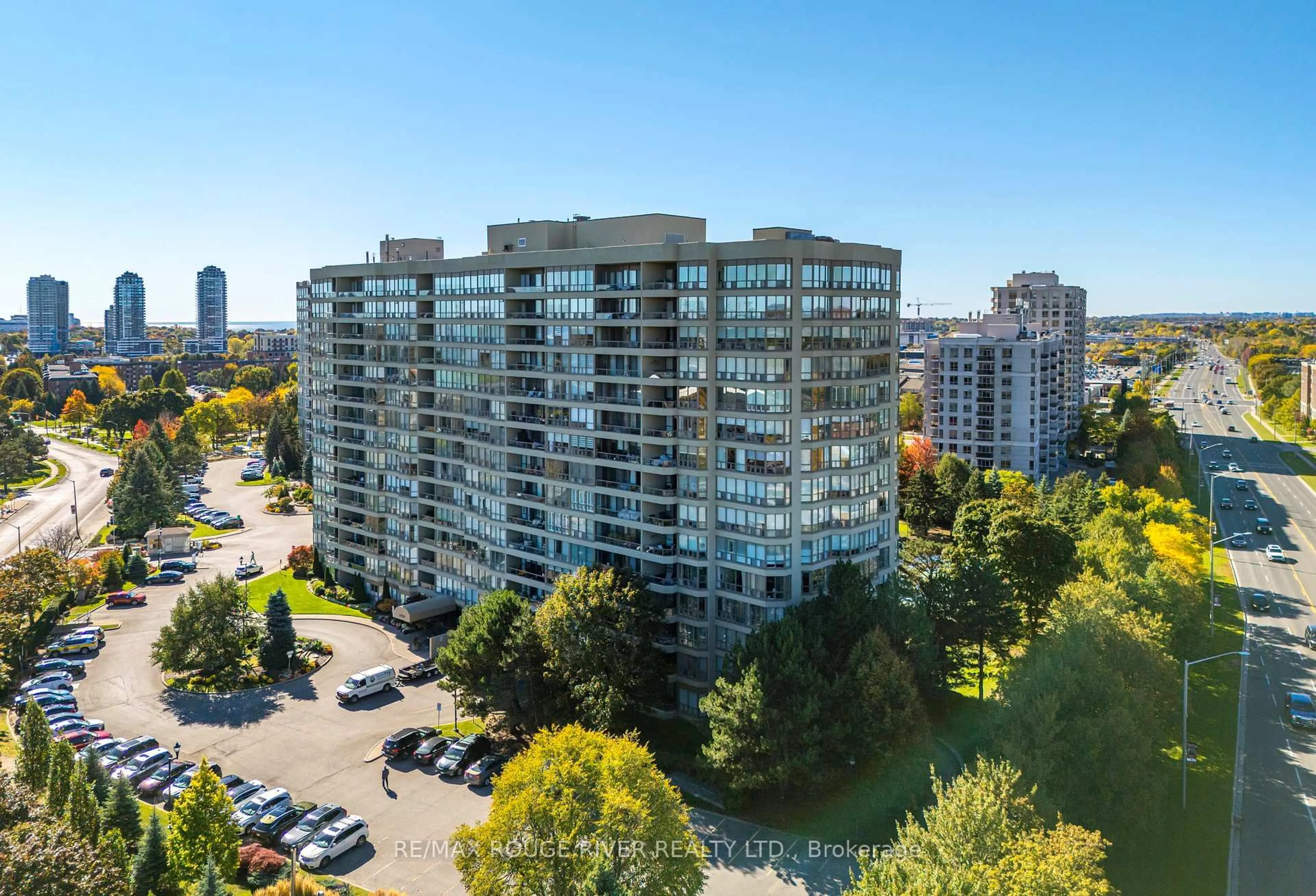 A pic from outside/outdoor area/front of a property/back of a property/a pic from drone, city buildings view from balcony for 1890 Valley Farm Rd #1115, Pickering Ontario L1V 6B4