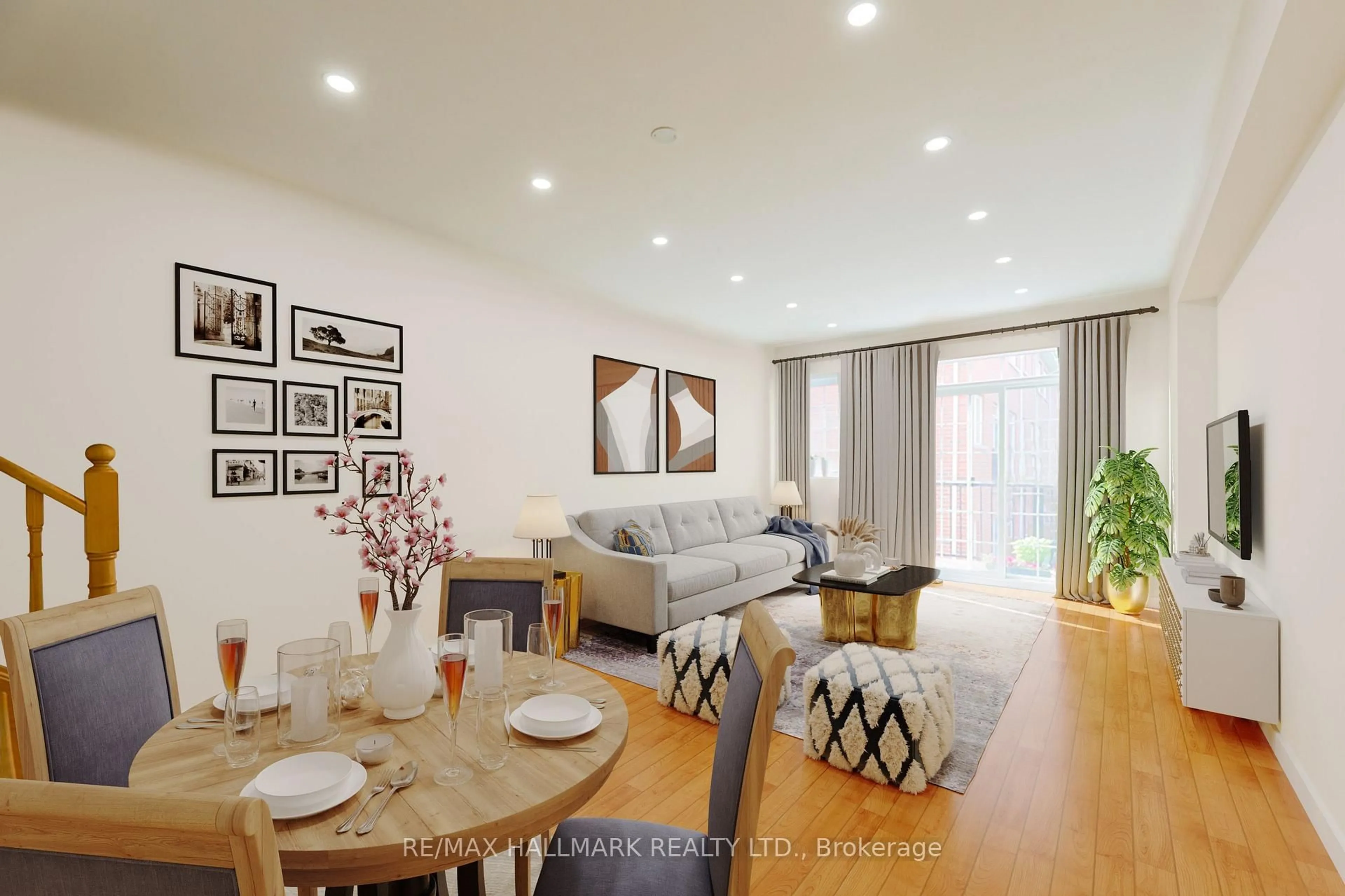 Living room with furniture, wood/laminate floor for 3757 B St Clair Ave, Toronto Ontario M1M 1V1