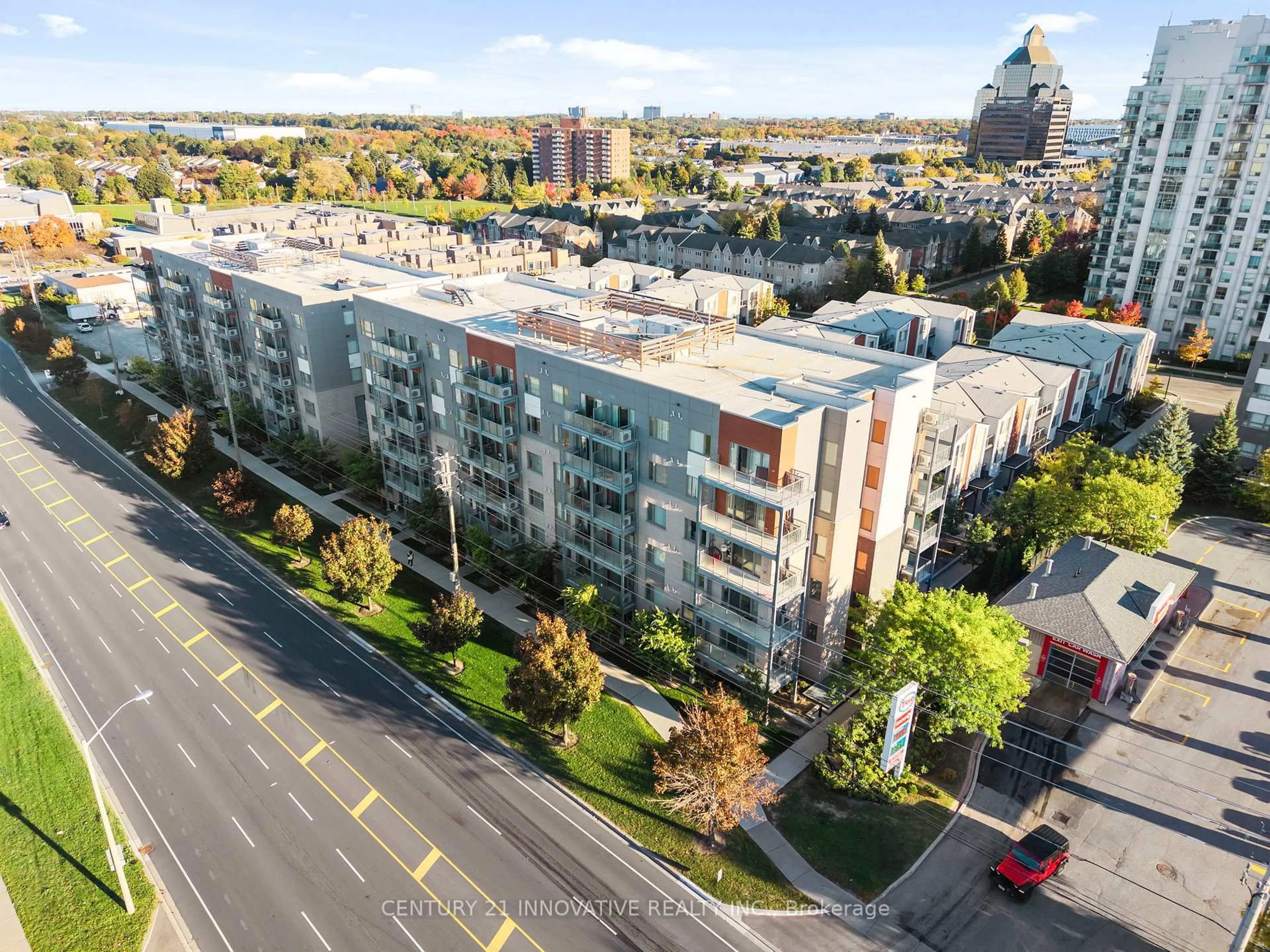 A pic from outside/outdoor area/front of a property/back of a property/a pic from drone, city buildings view from balcony for 5131 Sheppard Ave #305, Toronto Ontario M1B 0C9